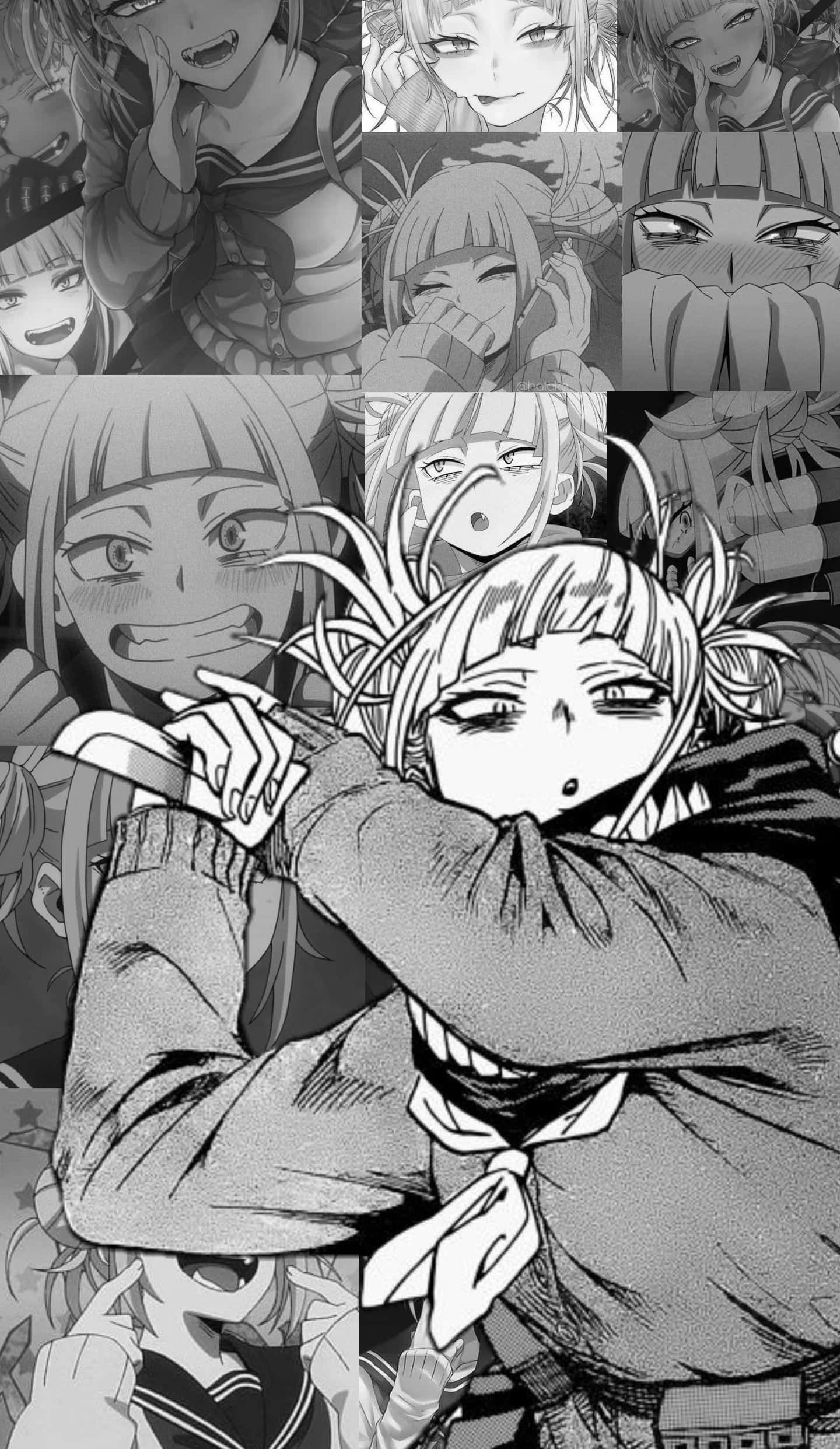 Himiko Toga Aesthetic, black and white manga collage, expressive anime girls, Full HD Phone Wallpaper