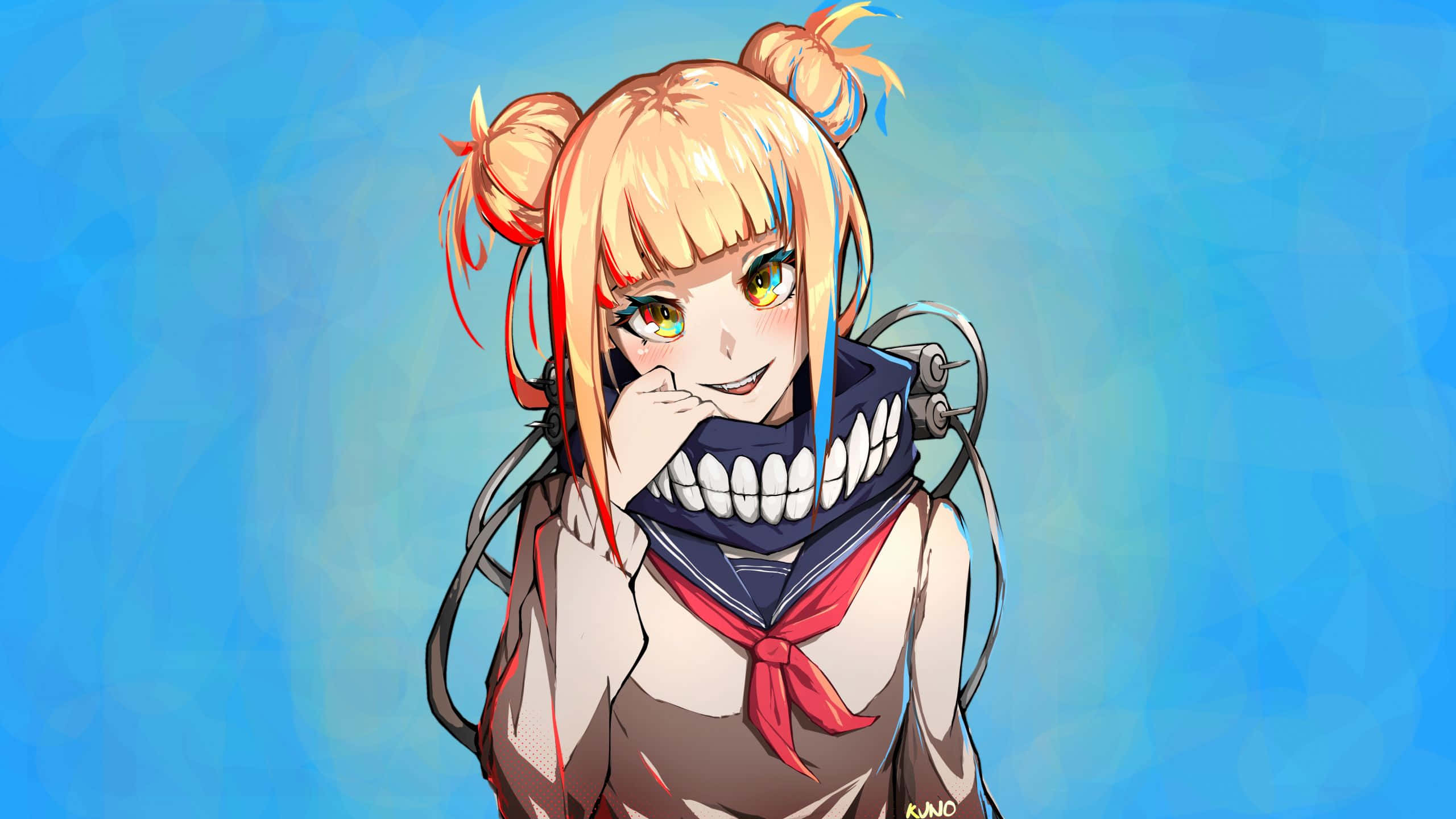 Himiko Toga, blonde pigtails, wide toothy grin, 2K Desktop Wallpaper