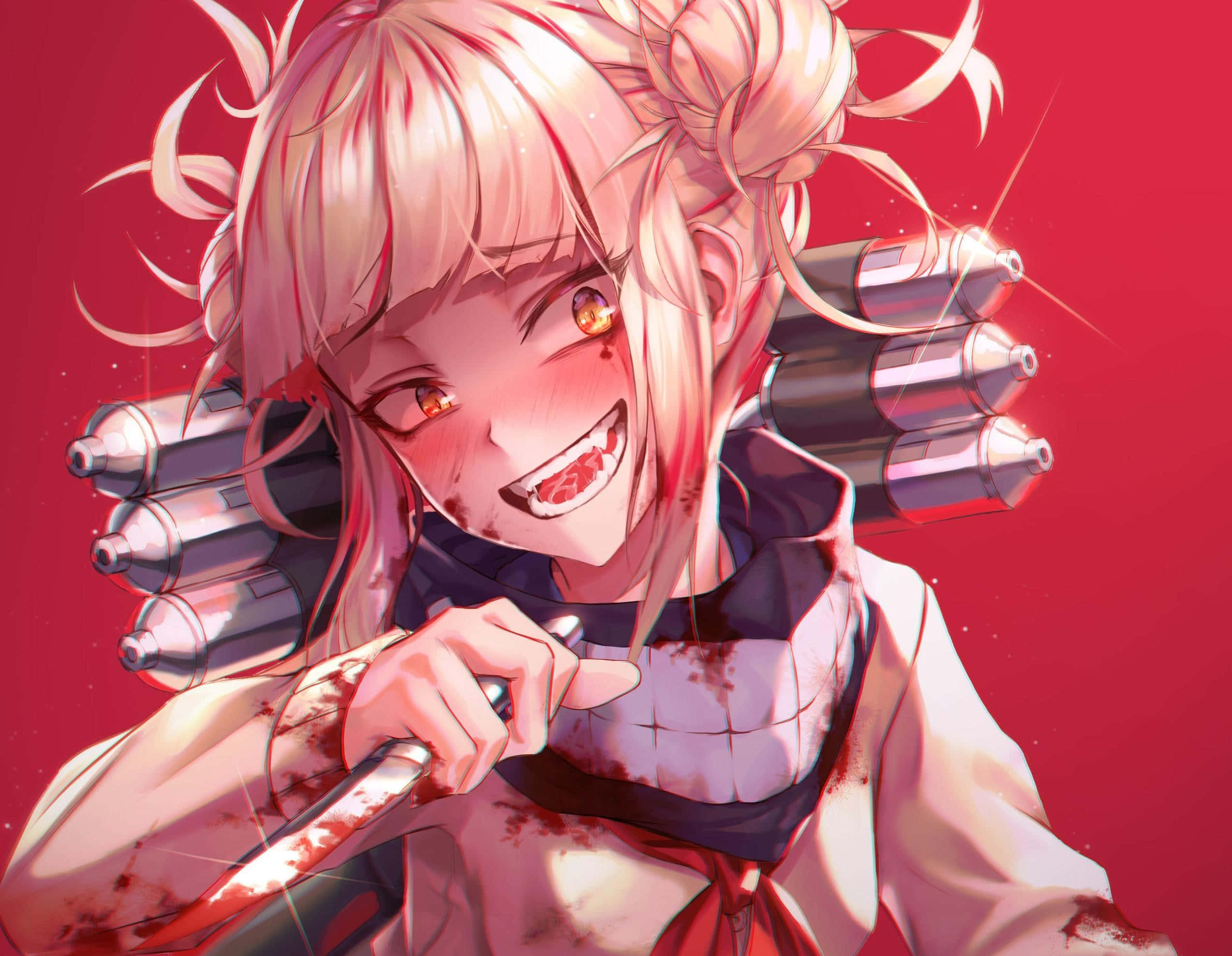Himiko Toga, glowing eyes, bloodied teeth, Full HD Desktop Wallpaper