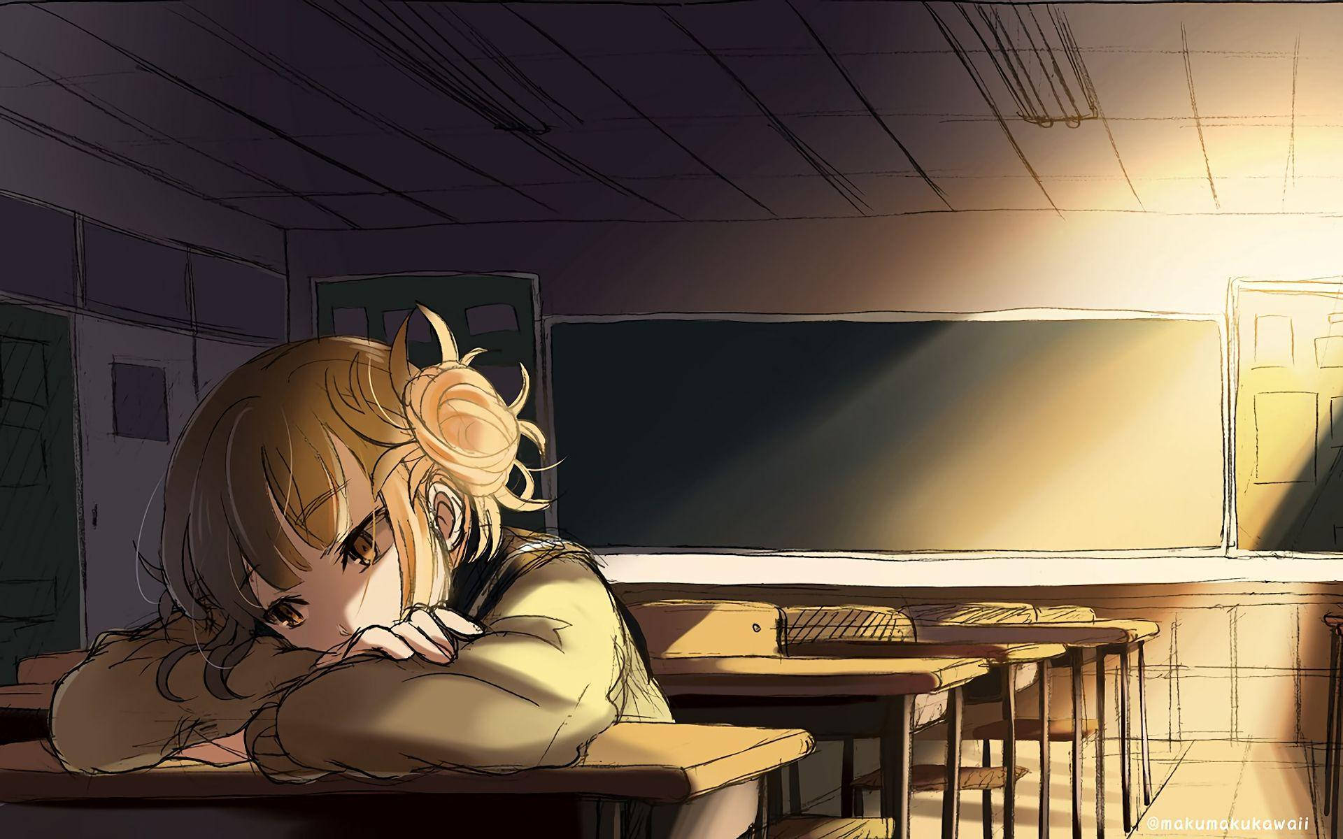 Himiko Toga, classroom, warm sunlight, Full HD Desktop Wallpaper