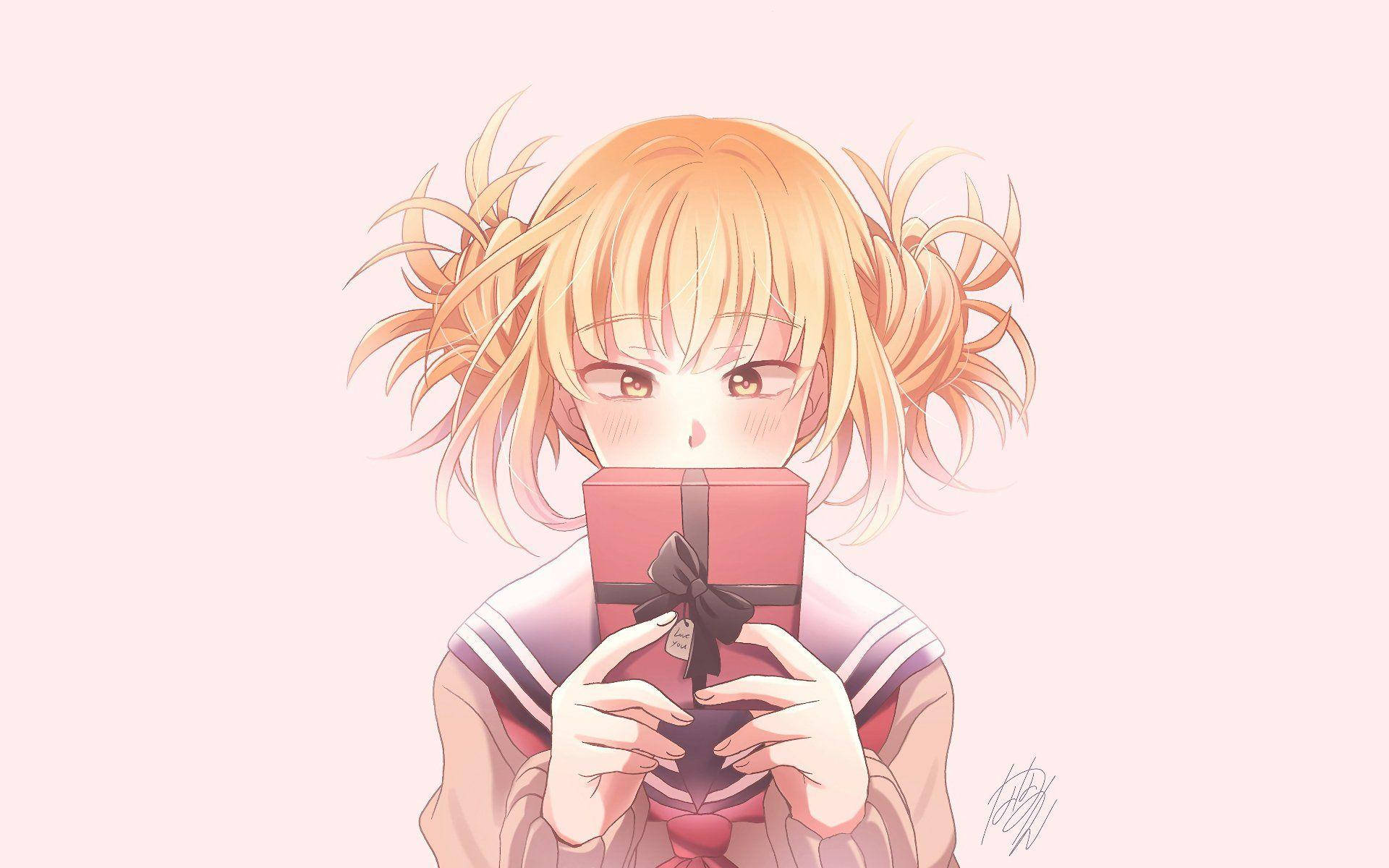 Himiko Toga, blonde pigtails, pink gift box, Full HD Desktop Wallpaper