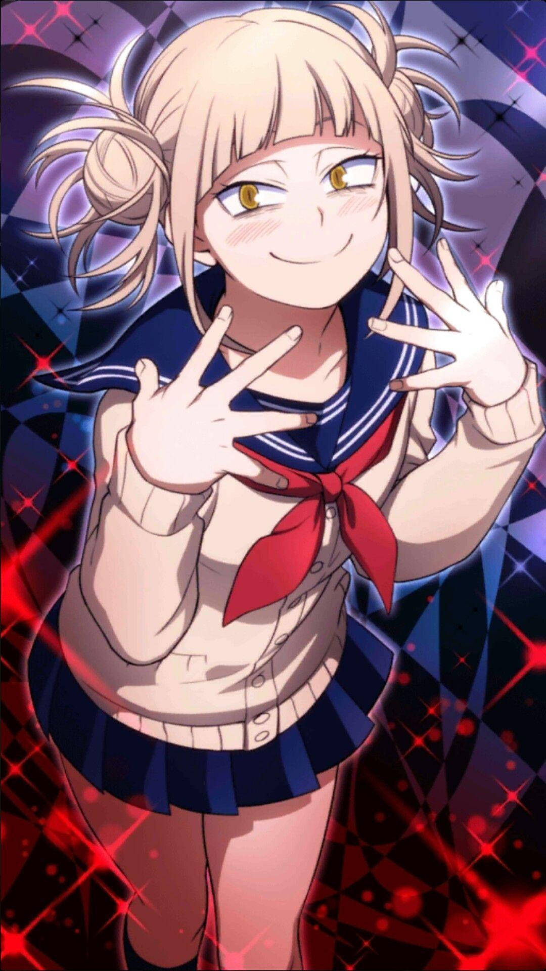 Himiko Toga, sailor uniform, sparkling red and purple background, Full HD Phone Wallpaper