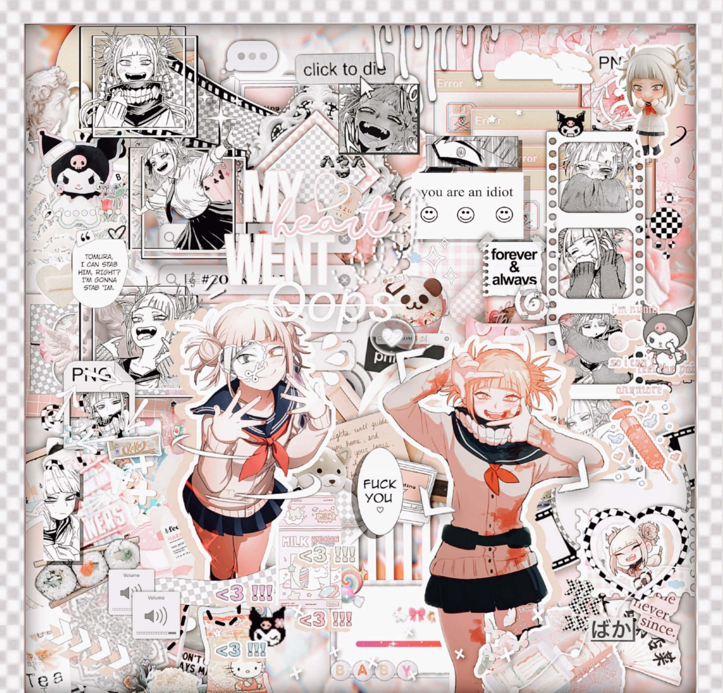 Himiko Toga, pink and white tones, screaming characters, Full HD Desktop Wallpaper