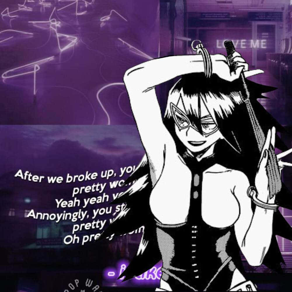 Himiko Toga, purple neon-lit urban backdrop, black and white anime girl, SD Desktop Wallpaper