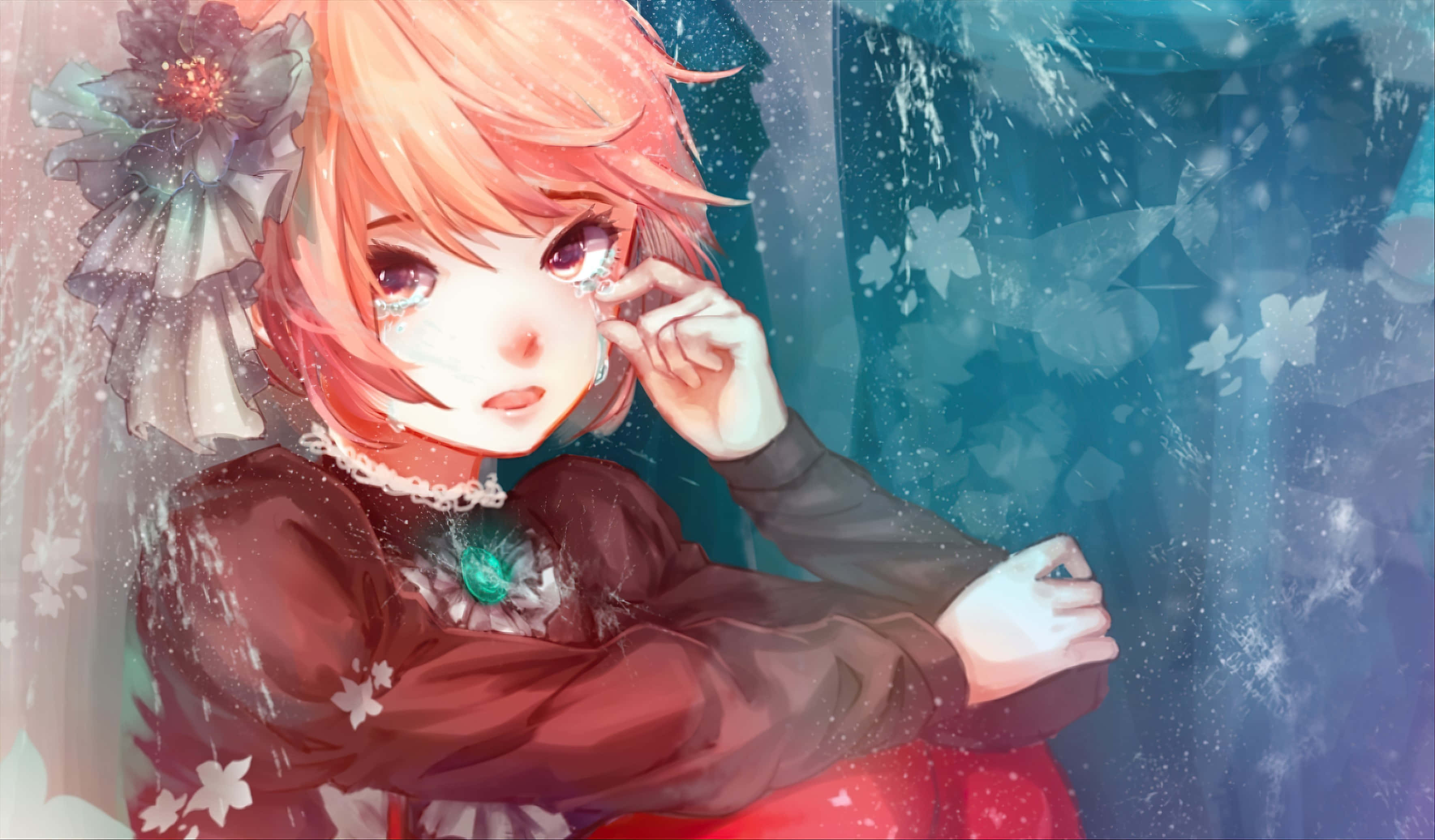 Hinami Fueguchi, orange hair, tearful eyes, 2K Desktop Wallpaper