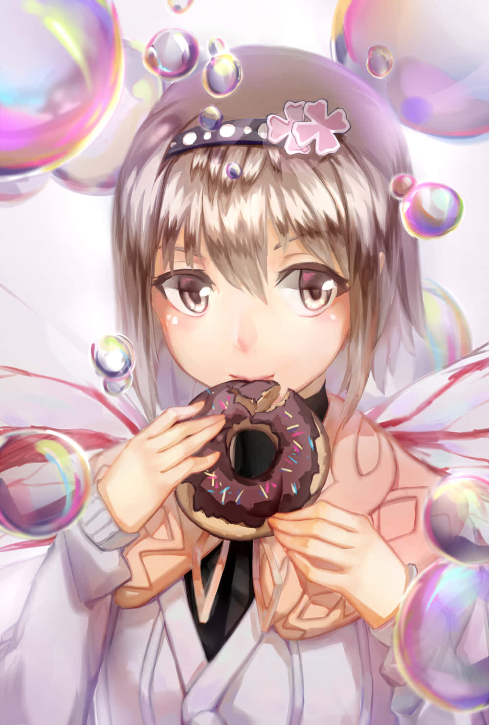 Hinami Fueguchi, silver hair, pink flower headband, HD Phone Wallpaper