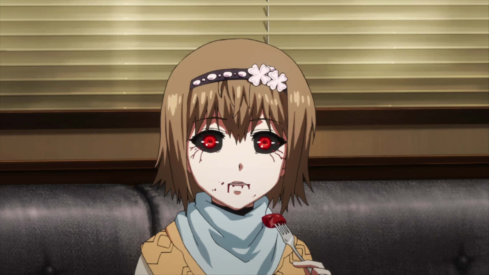 Hinami Fueguchi, red eyes, flower headband, HD Desktop Wallpaper