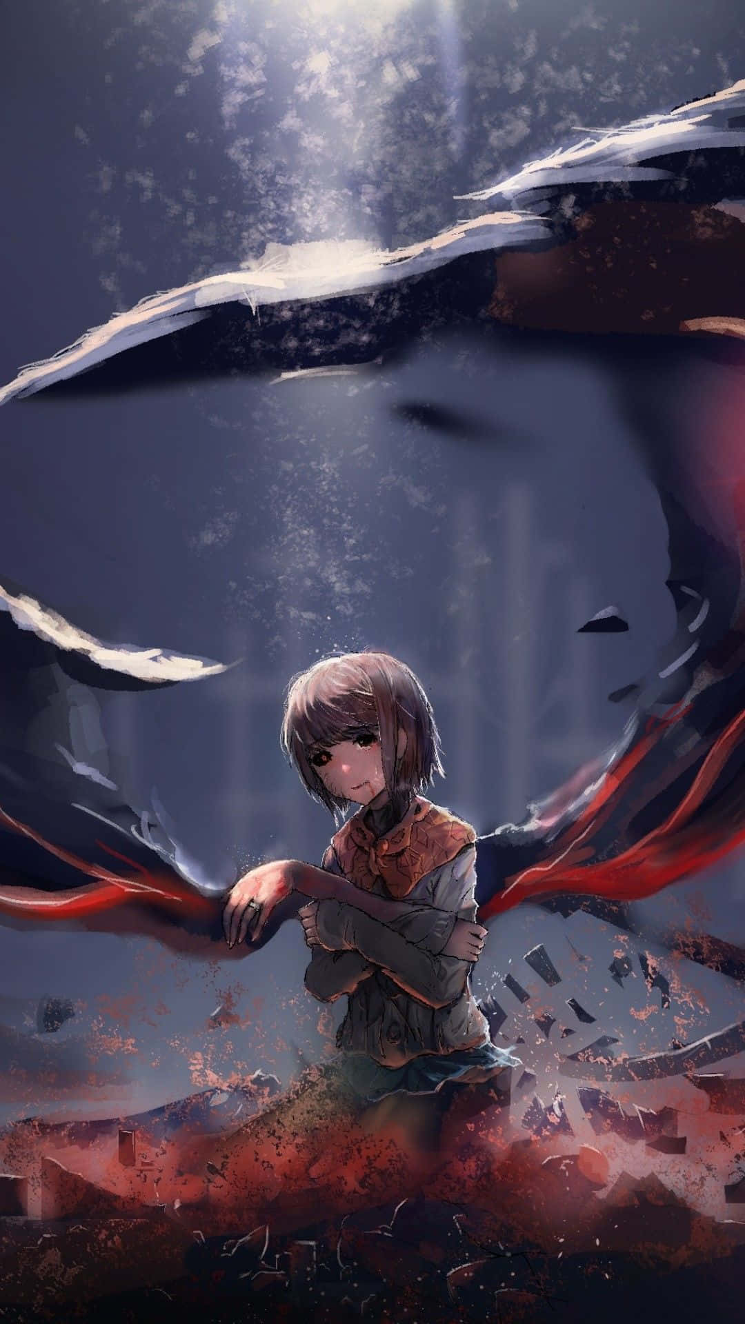 Hinami Fueguchi, short brown hair, shattered debris, Full HD Phone Wallpaper