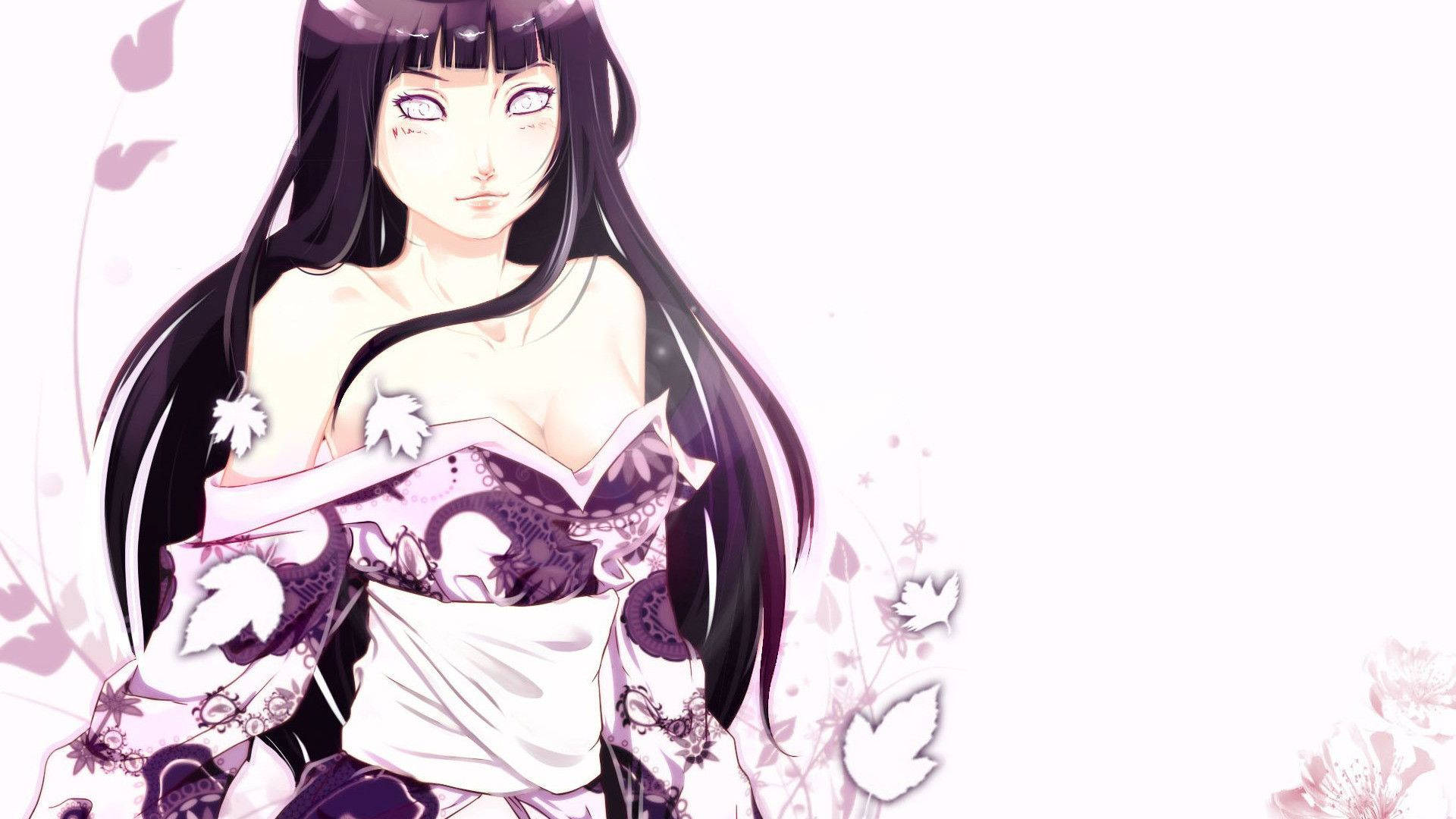Hinata Hyuga, floral kimono, long black hair, Full HD Desktop Wallpaper