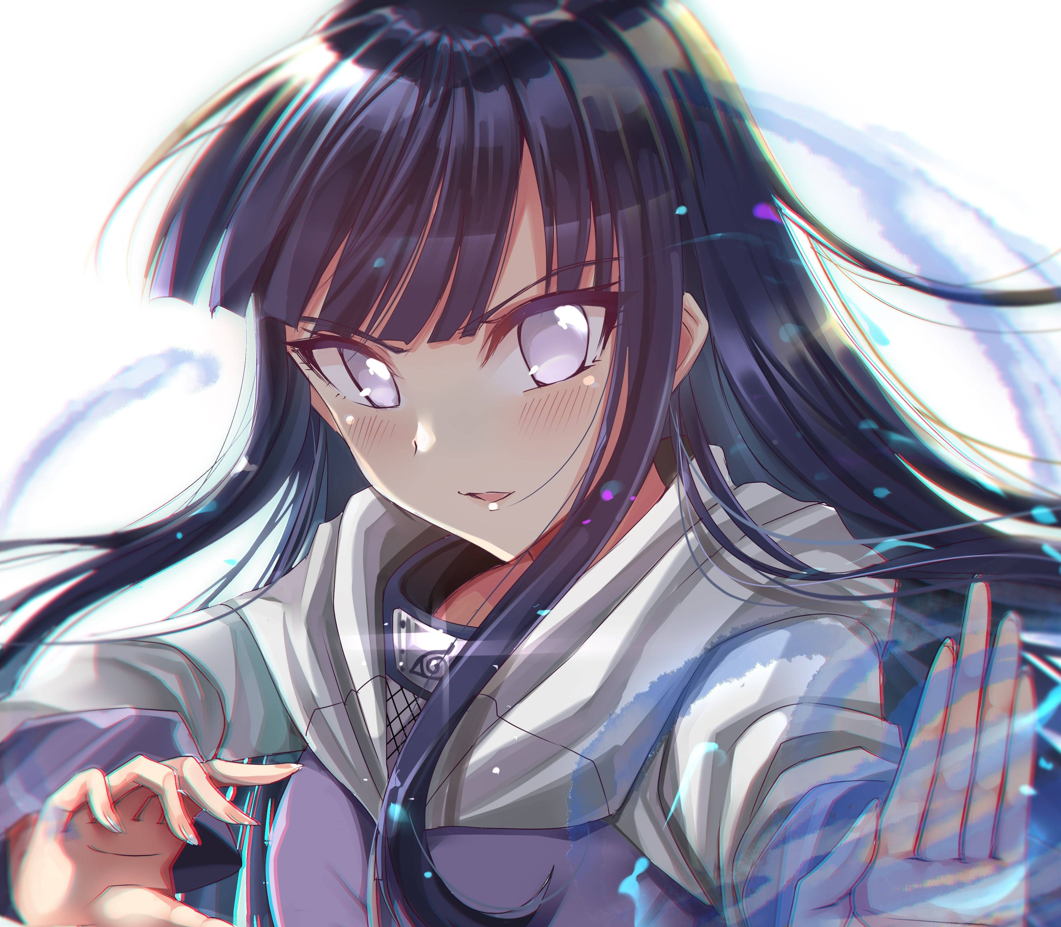 Hinata Hyuga, glowing blue energy, moonlit setting, 2K Desktop Wallpaper