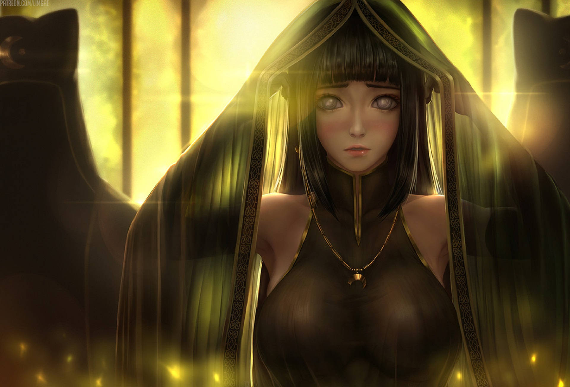 Golden Hinata Hyuga, Hinata Hyuga, glowing eyes, Full HD Desktop Wallpaper