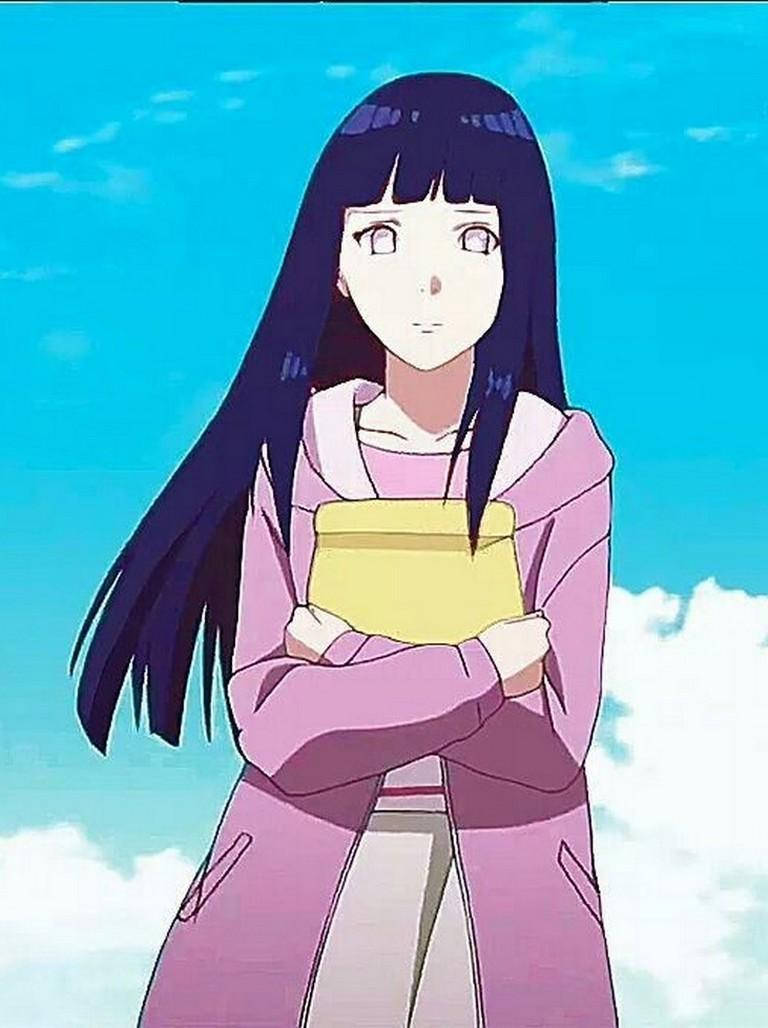 Hinata Hyuga, long dark hair, pink hoodie, SD Phone Wallpaper