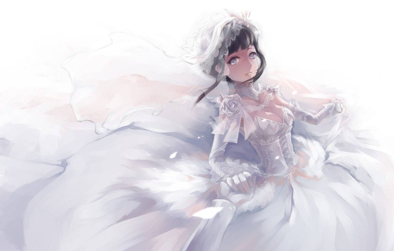 Hinata Hyuga, wedding dress, flowing white gown, HD Desktop Wallpaper