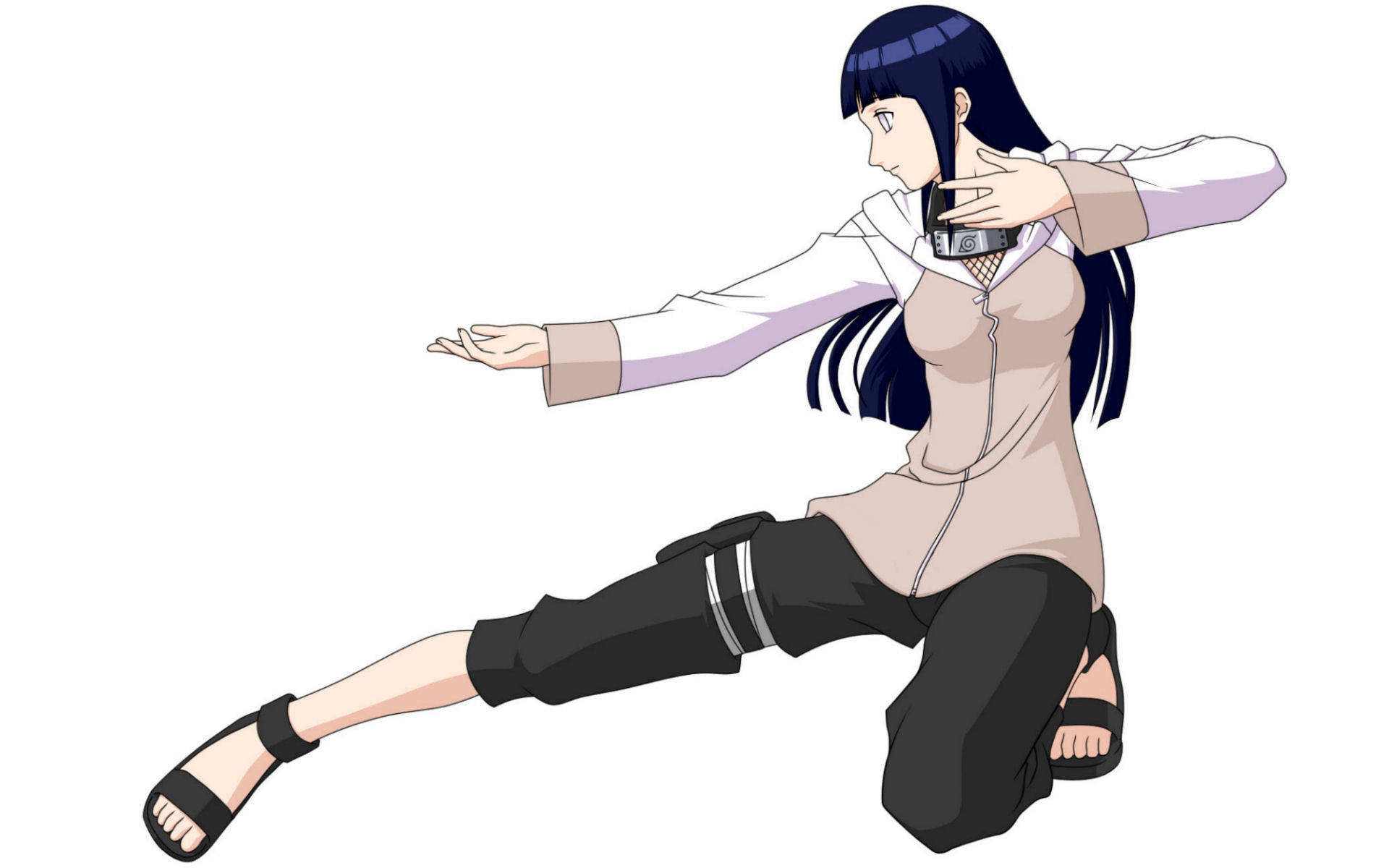 Hinata Hyuga, ninja outfit, crouches mid-action, Full HD Desktop Wallpaper
