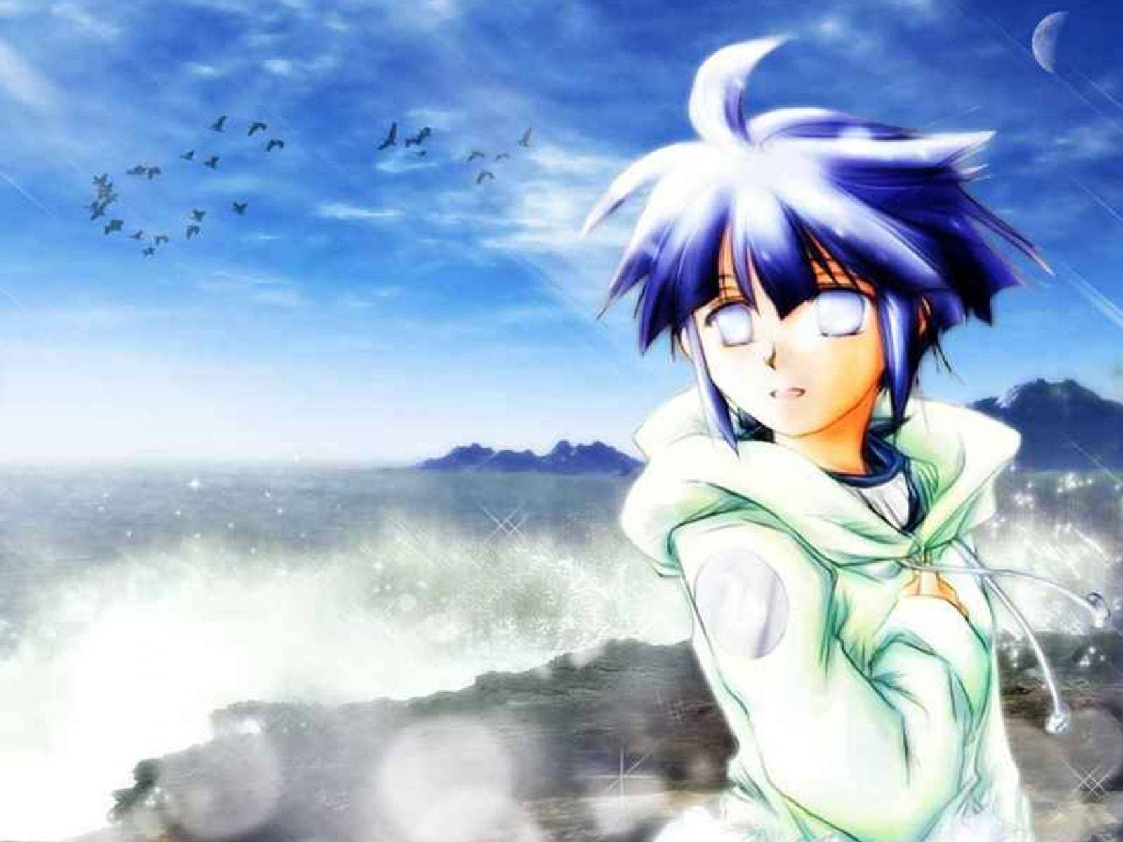 Hinata Hyuga, spiky blue hair, cliff, HD Desktop Wallpaper