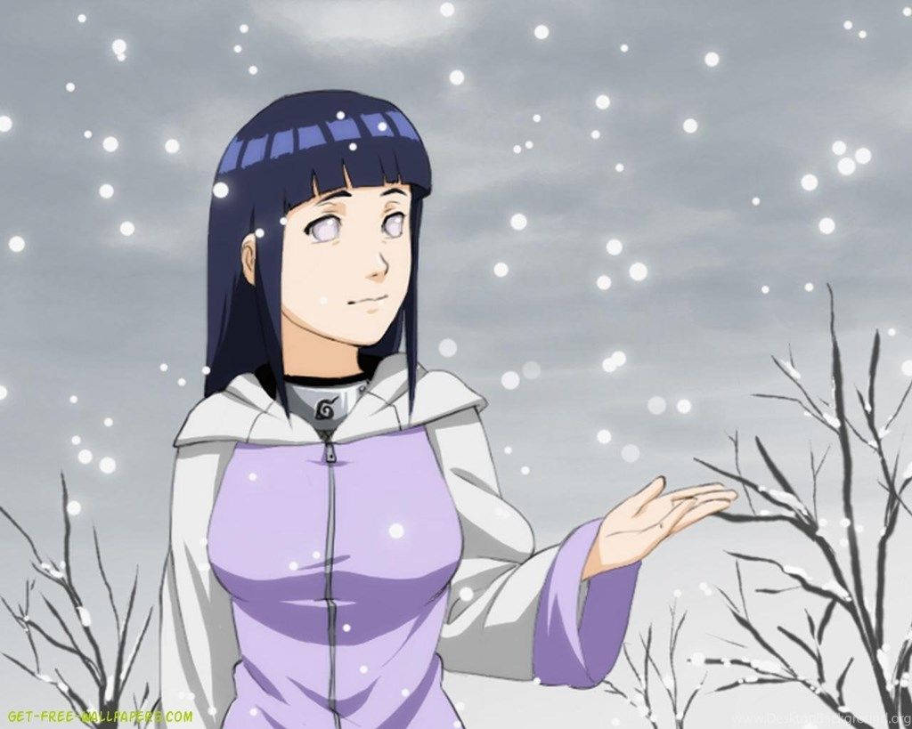Hinata Hyuga, snowy winter scene, snowflakes, SD Desktop Wallpaper