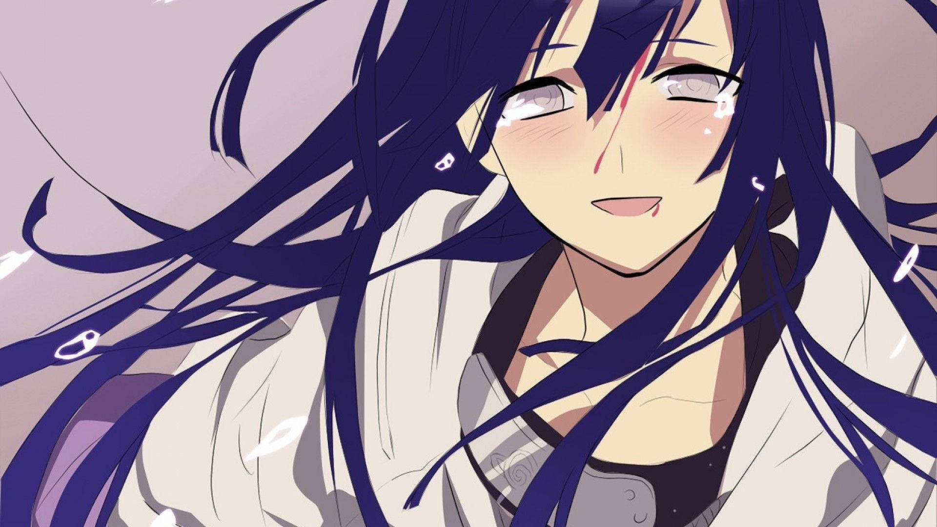 Hinata Hyuga, long dark blue hair, white jacket, Full HD Desktop Wallpaper