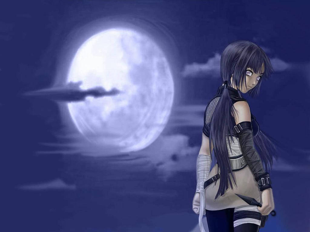Hinata Hyuga, ninja gear, full moon, SD Desktop Wallpaper