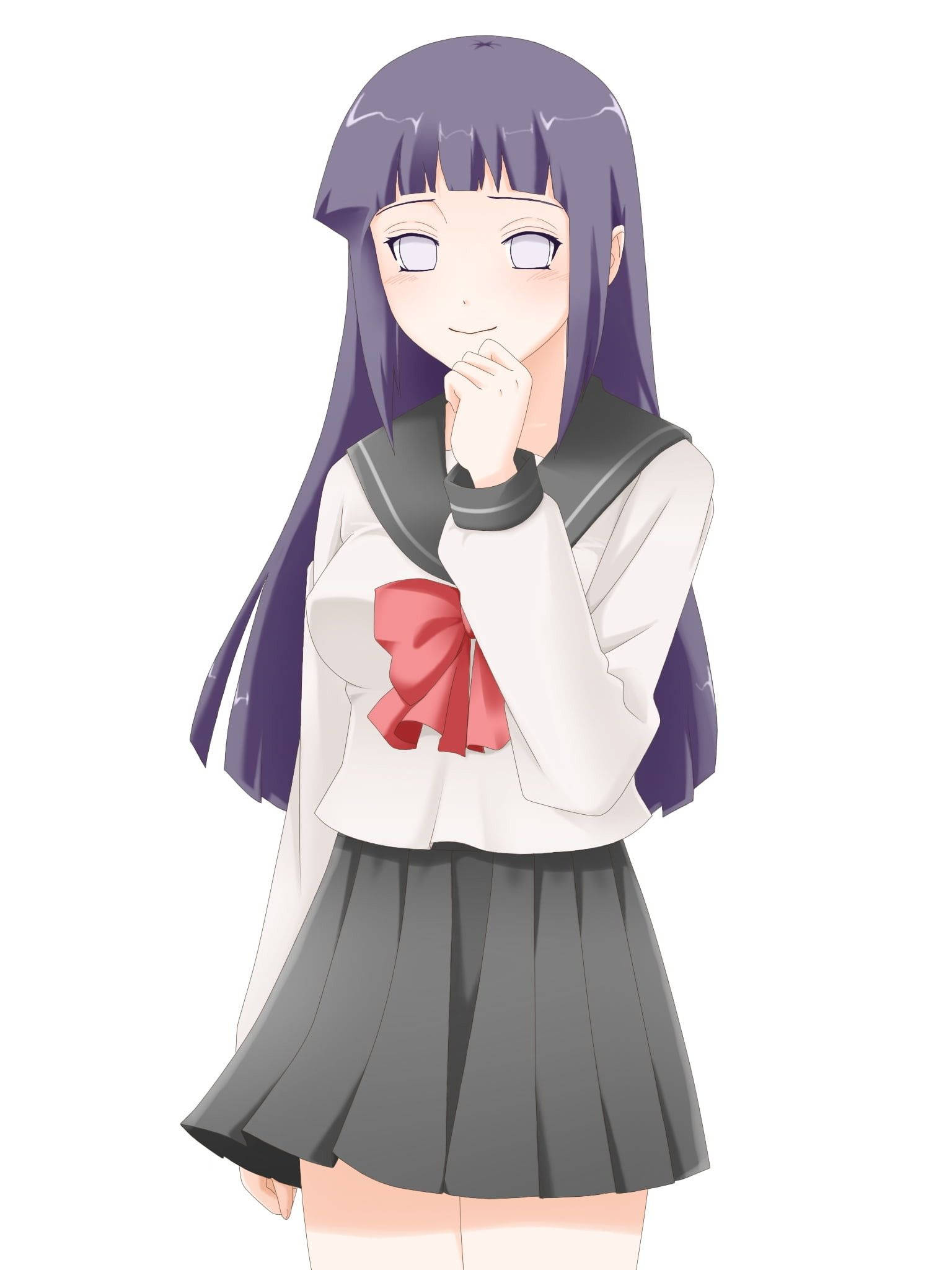 Hinata Hyuga, school uniform, purple hair, Full HD Phone Wallpaper