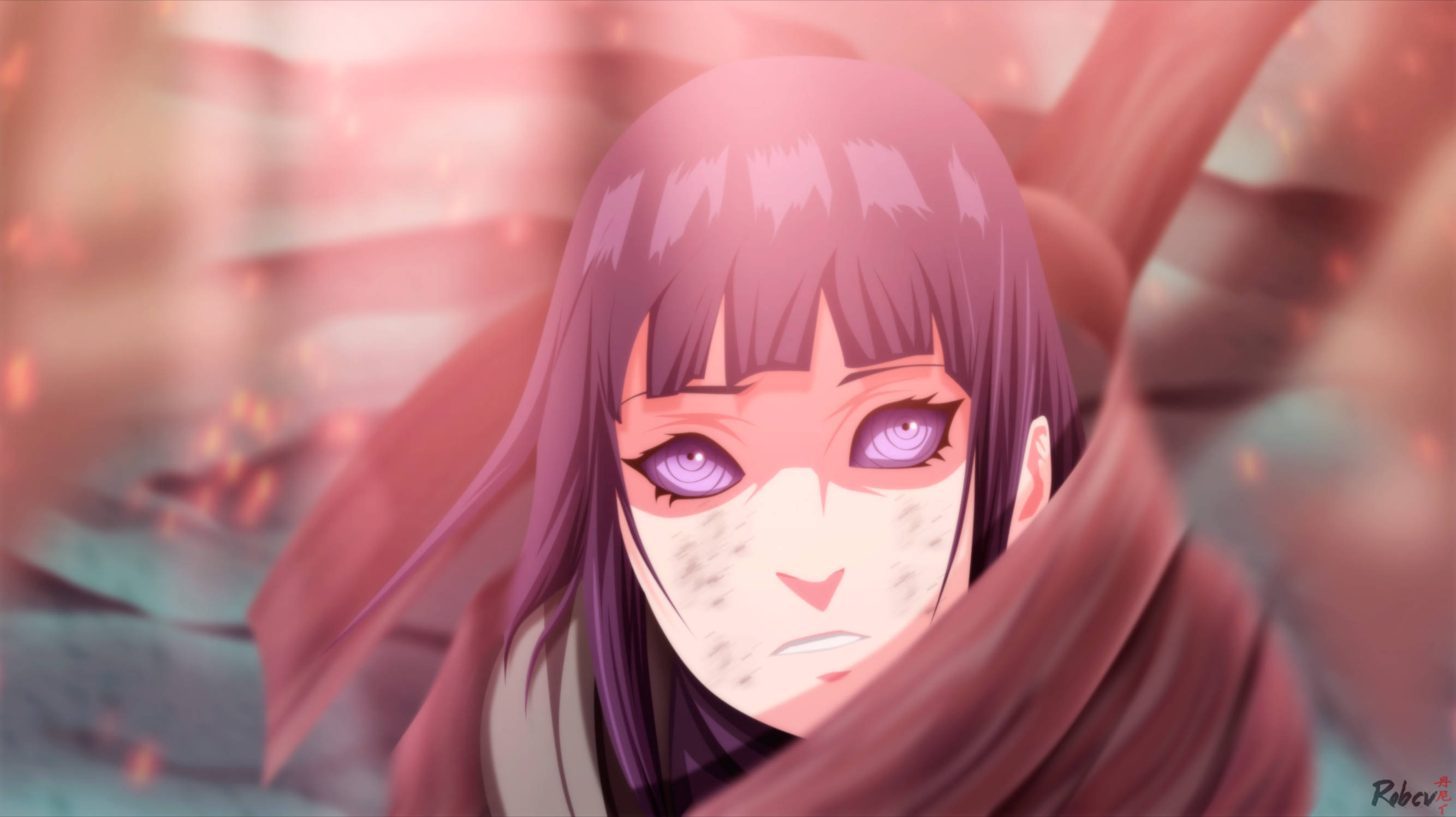 Hinata Hyuga, purple hair, red cloak, 2K Desktop Wallpaper