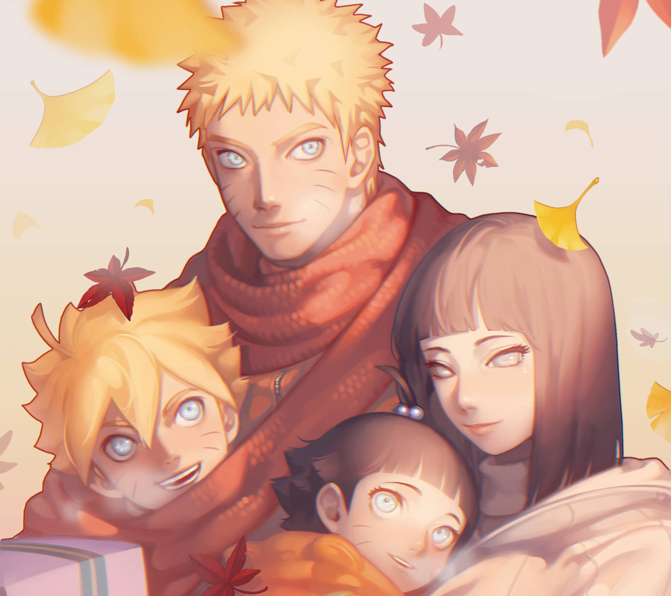 Hinata Hyuga, autumn leaves, golden light, Full HD Desktop Wallpaper