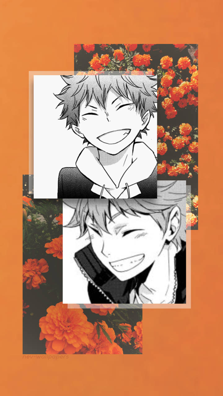 Hinata Shouyou, spiky hair, black and white panels, HD Phone Wallpaper