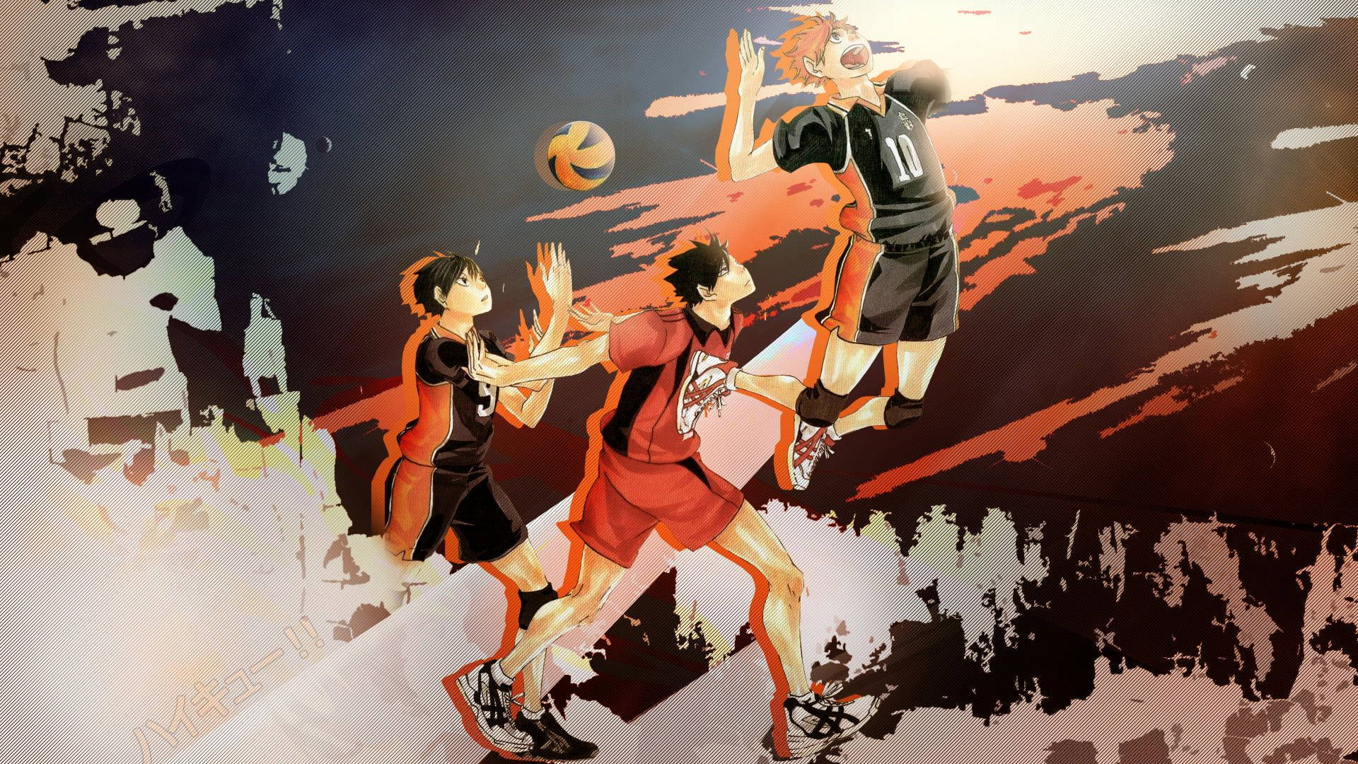 Hinata Shouyou, anime volleyball players, fiery sunset, Full HD Desktop Wallpaper
