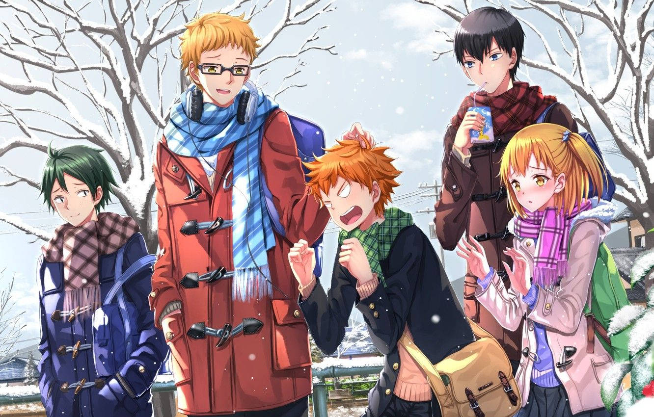 Hinata Shouyou, anime teens, winter coats, HD Desktop Wallpaper