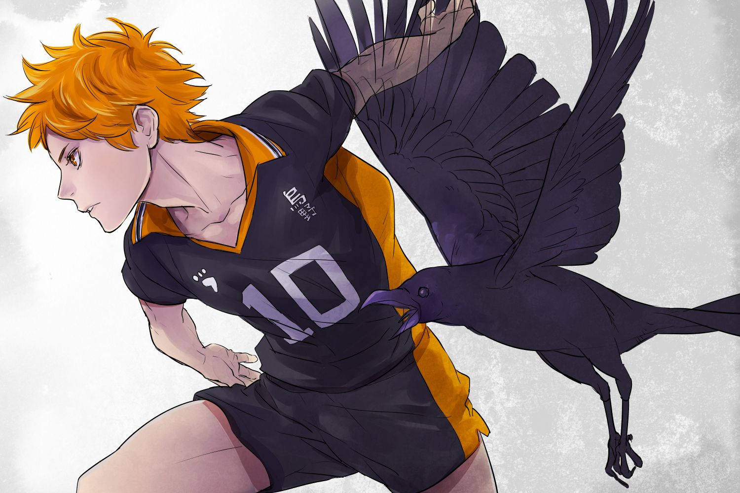 Hinata Shouyou, spiky orange hair, black and orange jersey, HD Desktop Wallpaper