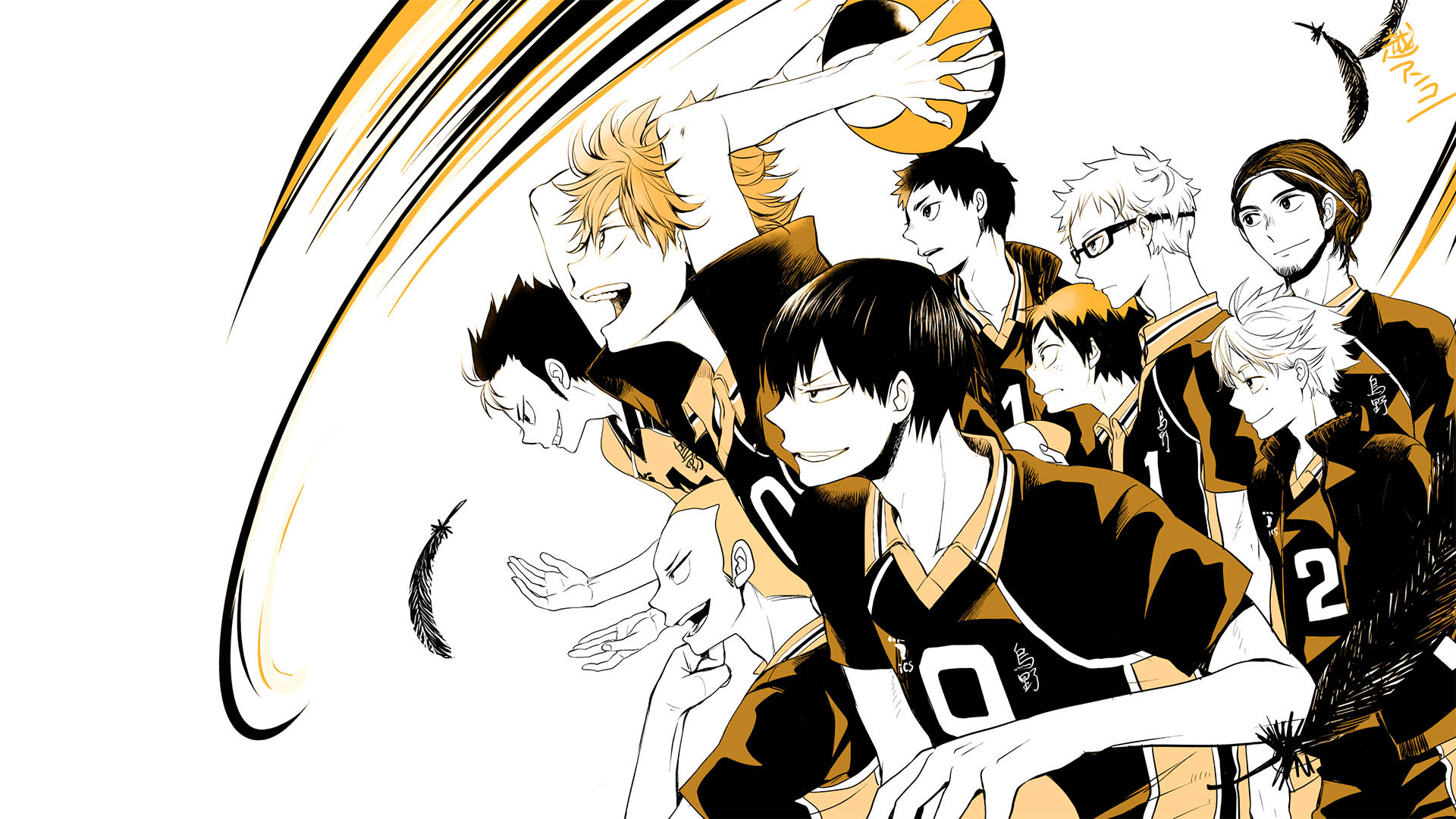 Hinata Shouyou, black and gold uniforms, anime volleyball players, Full HD Desktop Wallpaper