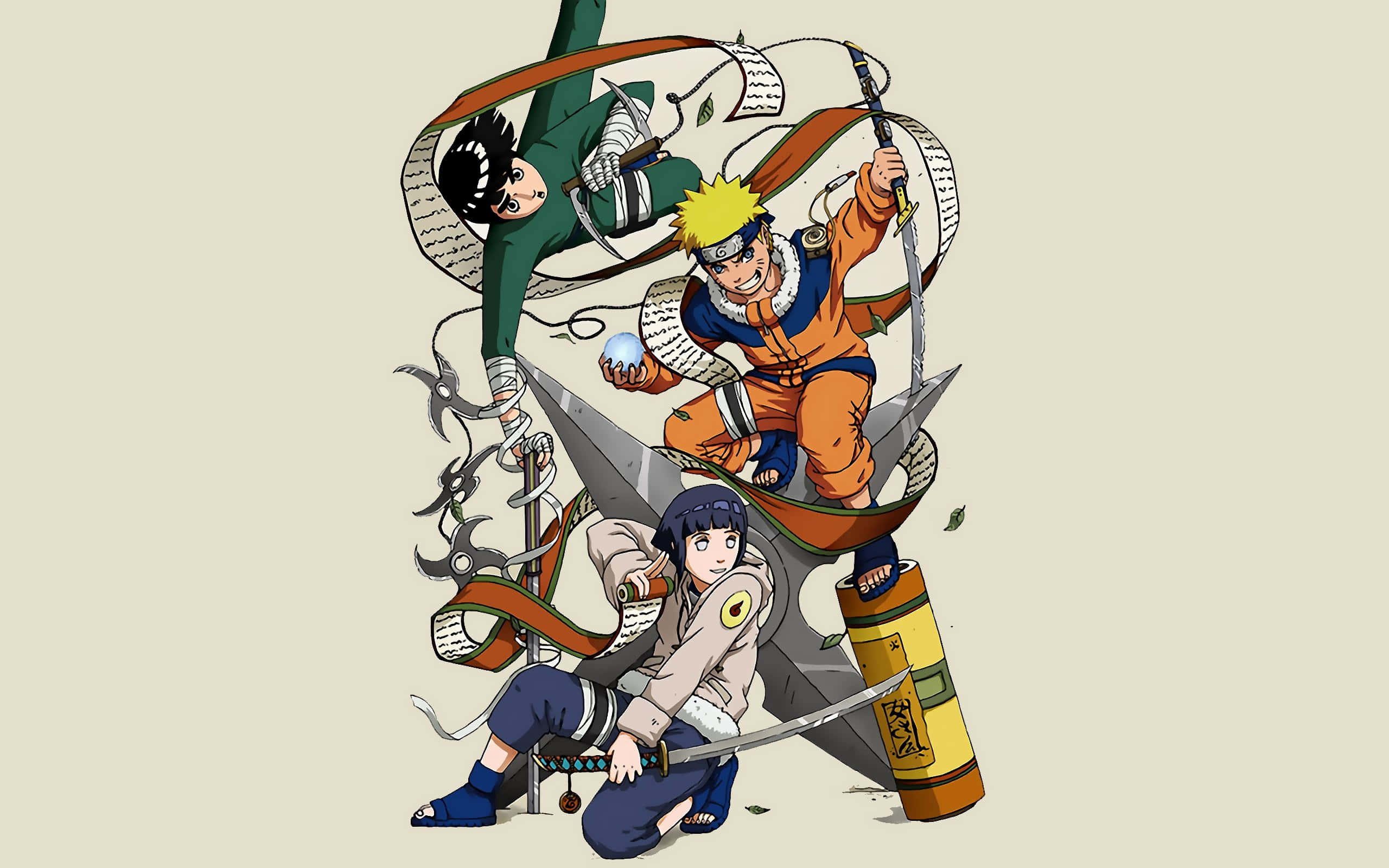 Hinata Uzumaki, anime ninja characters, scrolls, 2K Desktop Wallpaper