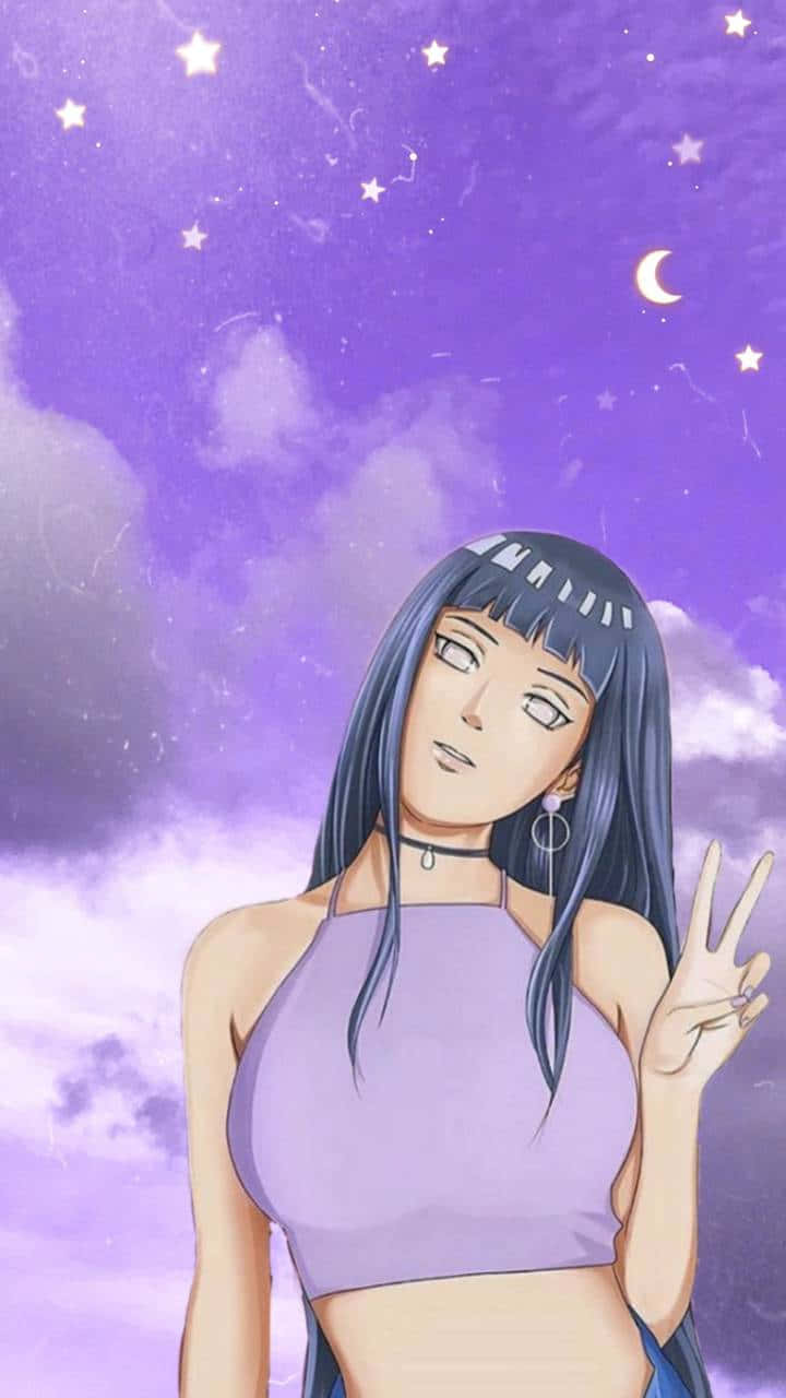 Hinata Uzumaki, purple crop top, starry purple sky, HD Phone Wallpaper
