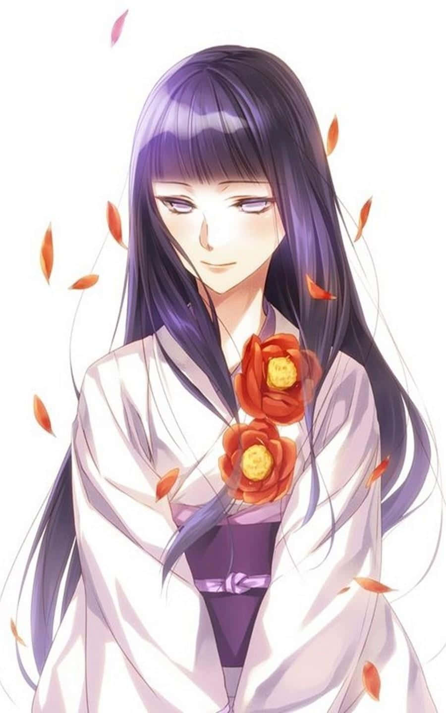 Hinata Uzumaki, red flowers, white kimono, HD Phone Wallpaper