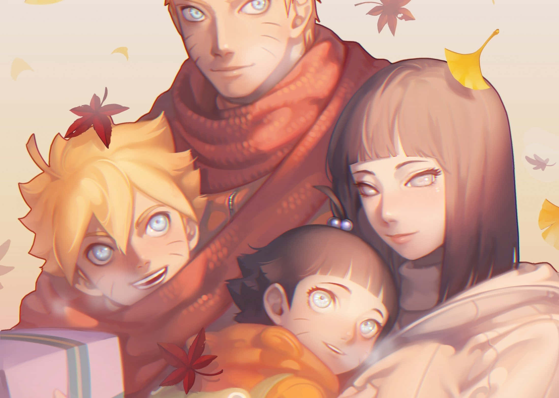 Hinata Uzumaki, autumn leaves, golden light, Full HD Desktop Wallpaper