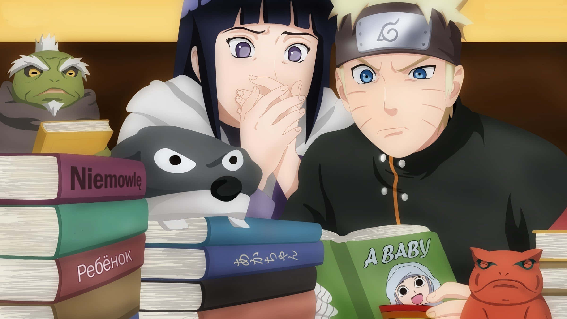 Hinata Uzumaki, fox spirit, multilingual books, Full HD Desktop Wallpaper