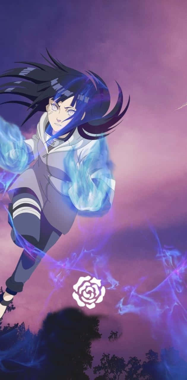 Hinata Uzumaki, blue chakra, purple sky, HD Phone Wallpaper
