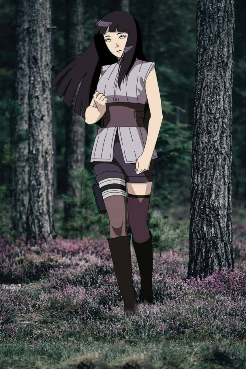 Hinata Uzumaki, forest, purple flowers, HD Phone Wallpaper