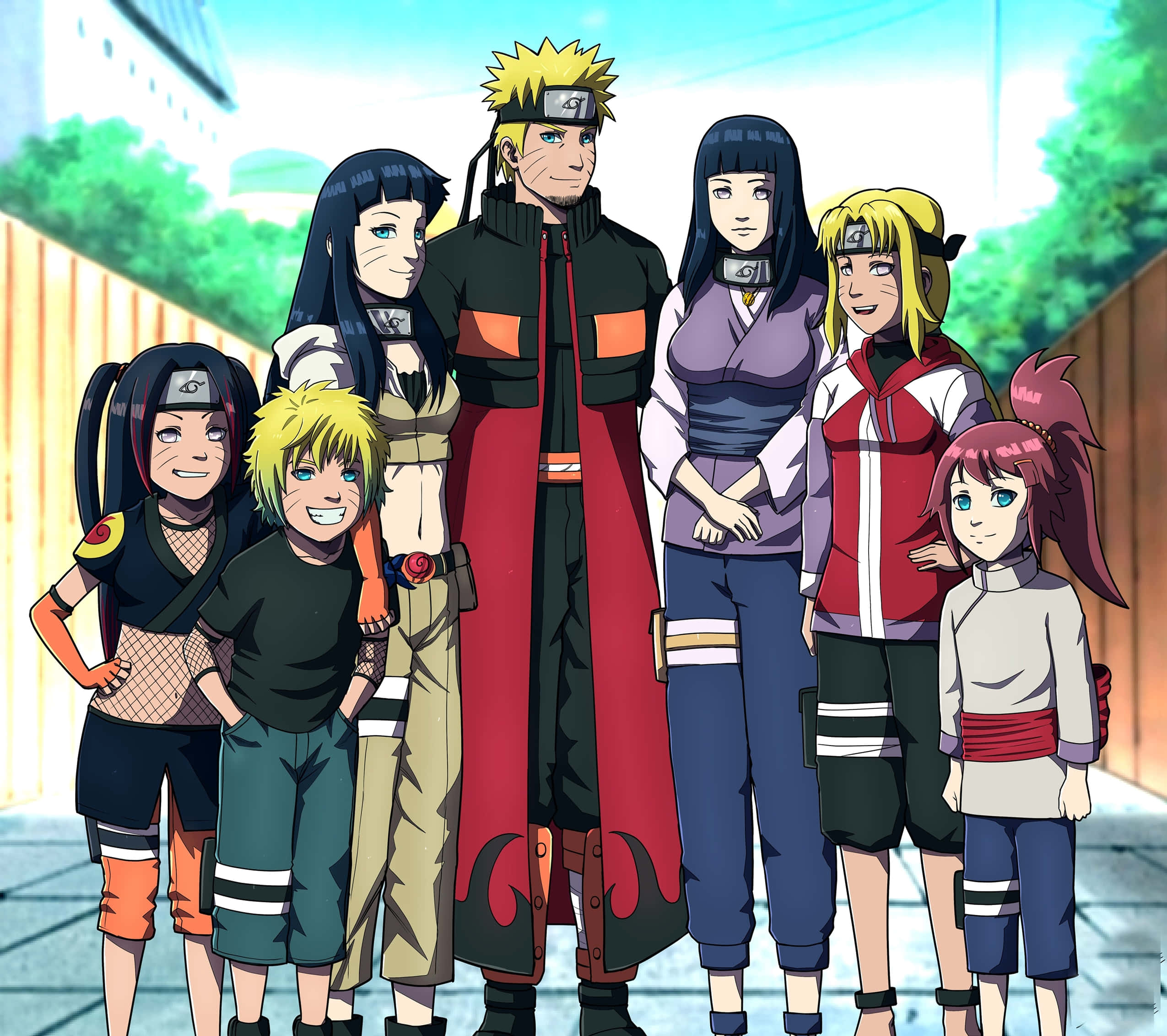 Hinata Uzumaki, anime group of ninjas, sunny urban alleyway, Full HD Desktop Wallpaper