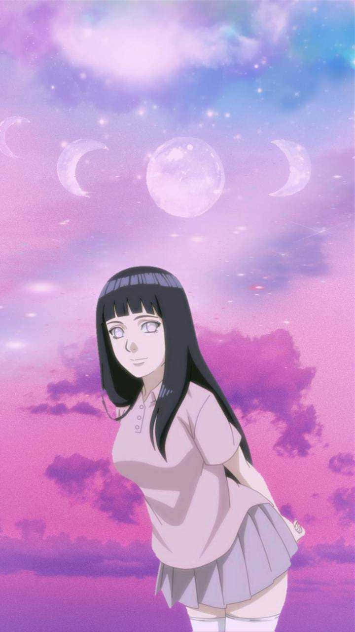 Hinata Uzumaki, Phases Of Moon, purple sky, HD Phone Wallpaper