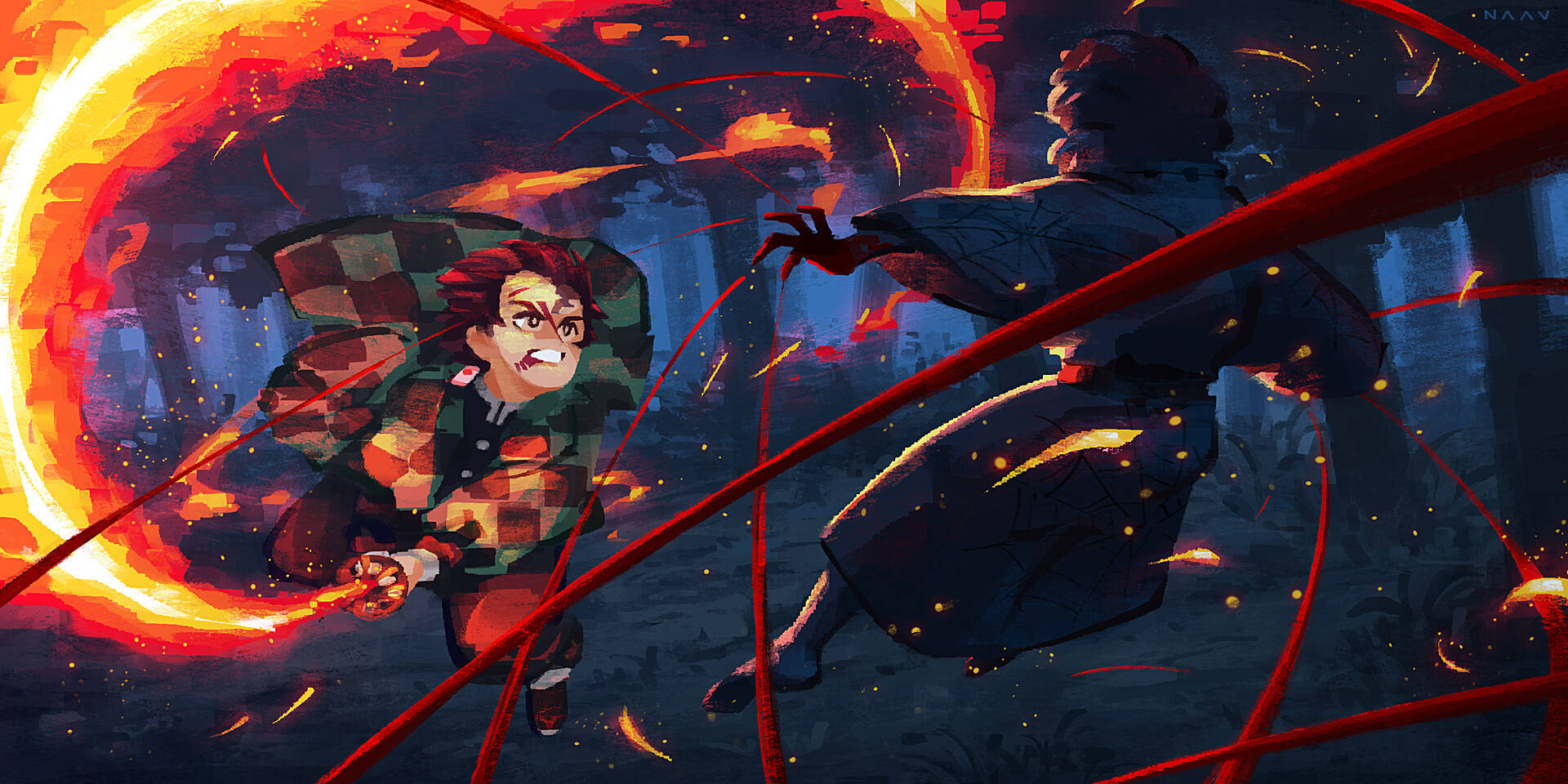 Hinokami Kagura, fiery anime warrior, dark figure, Full HD Desktop Wallpaper
