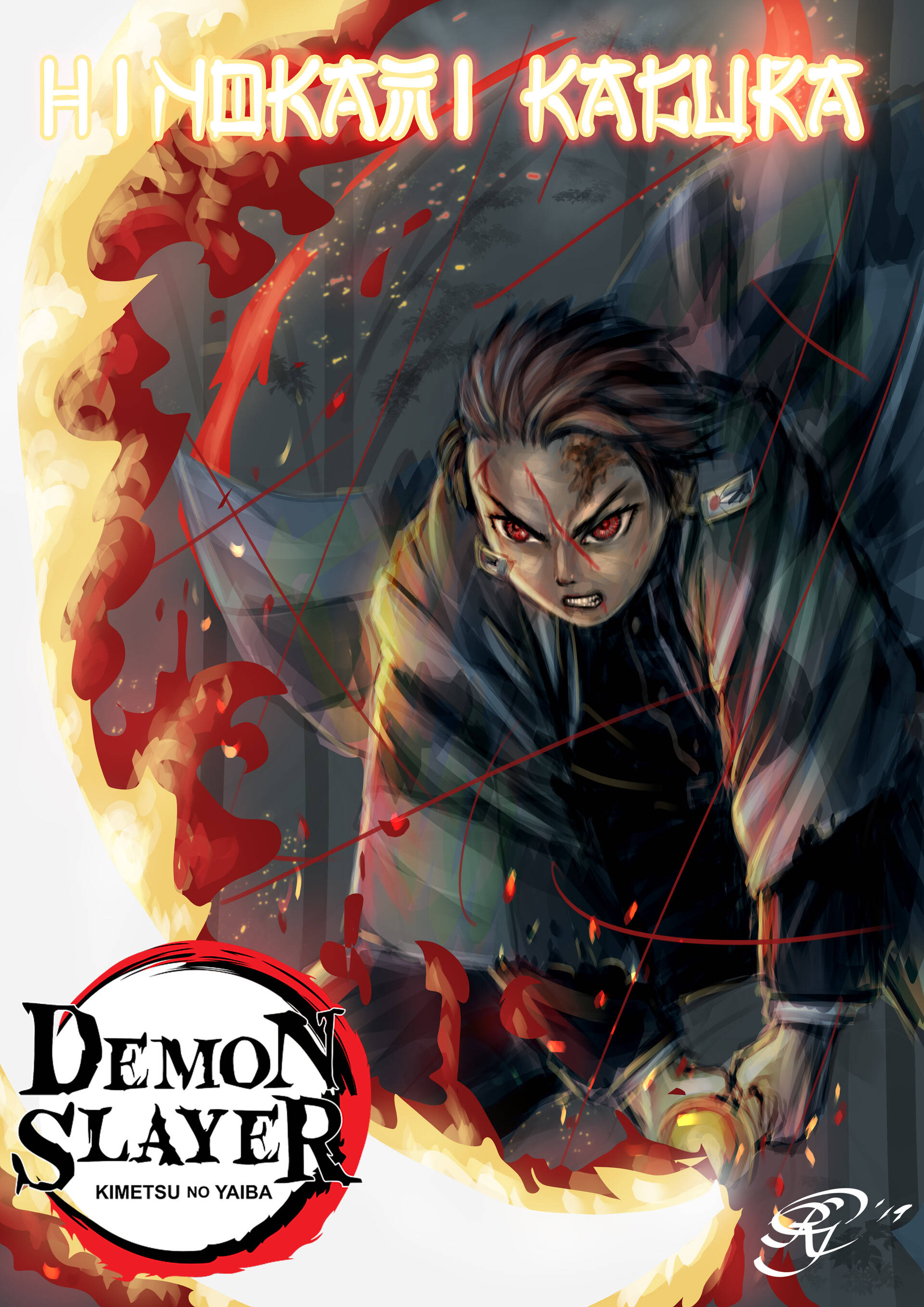 Hinokami Kagura, demon slayer, red eyes, 2K Phone Wallpaper