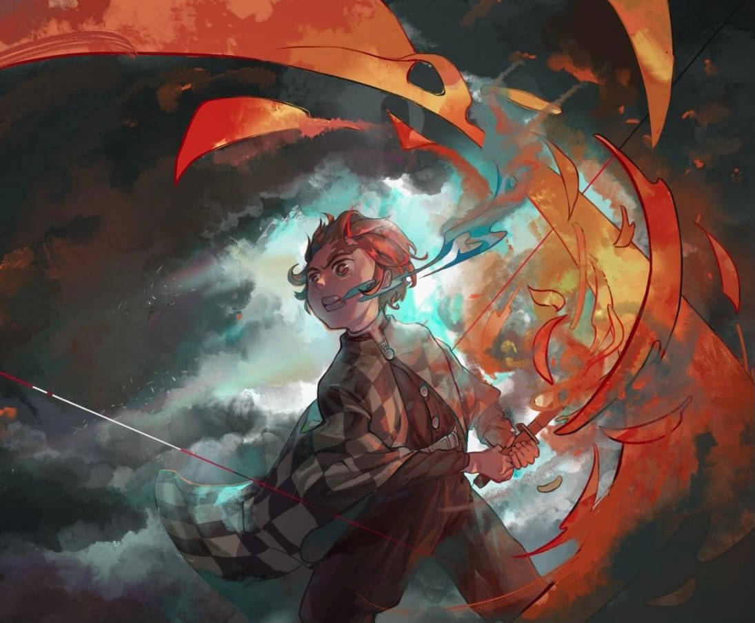 Hinokami Kagura, glowing sword, fiery demon, SD Desktop Wallpaper