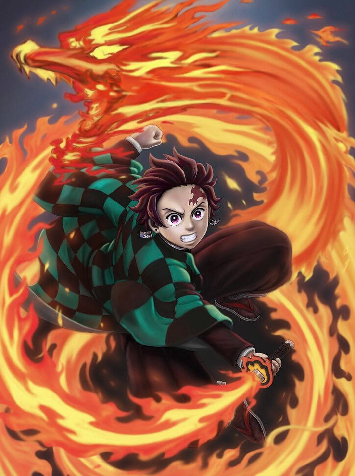 Hinokami Kagura, fiery anime warrior, spiky hair, Full HD Phone Wallpaper
