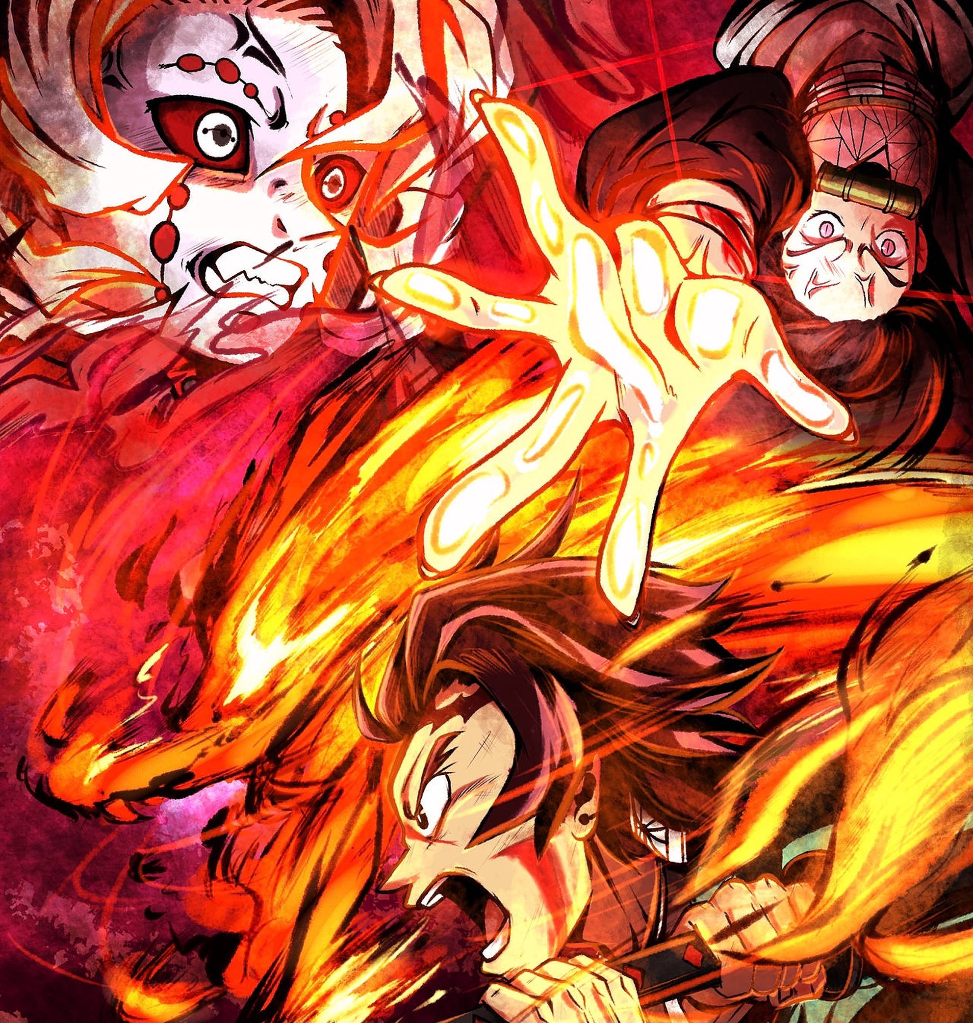 Hinokami Kagura, warrior, flames, Full HD Phone Wallpaper