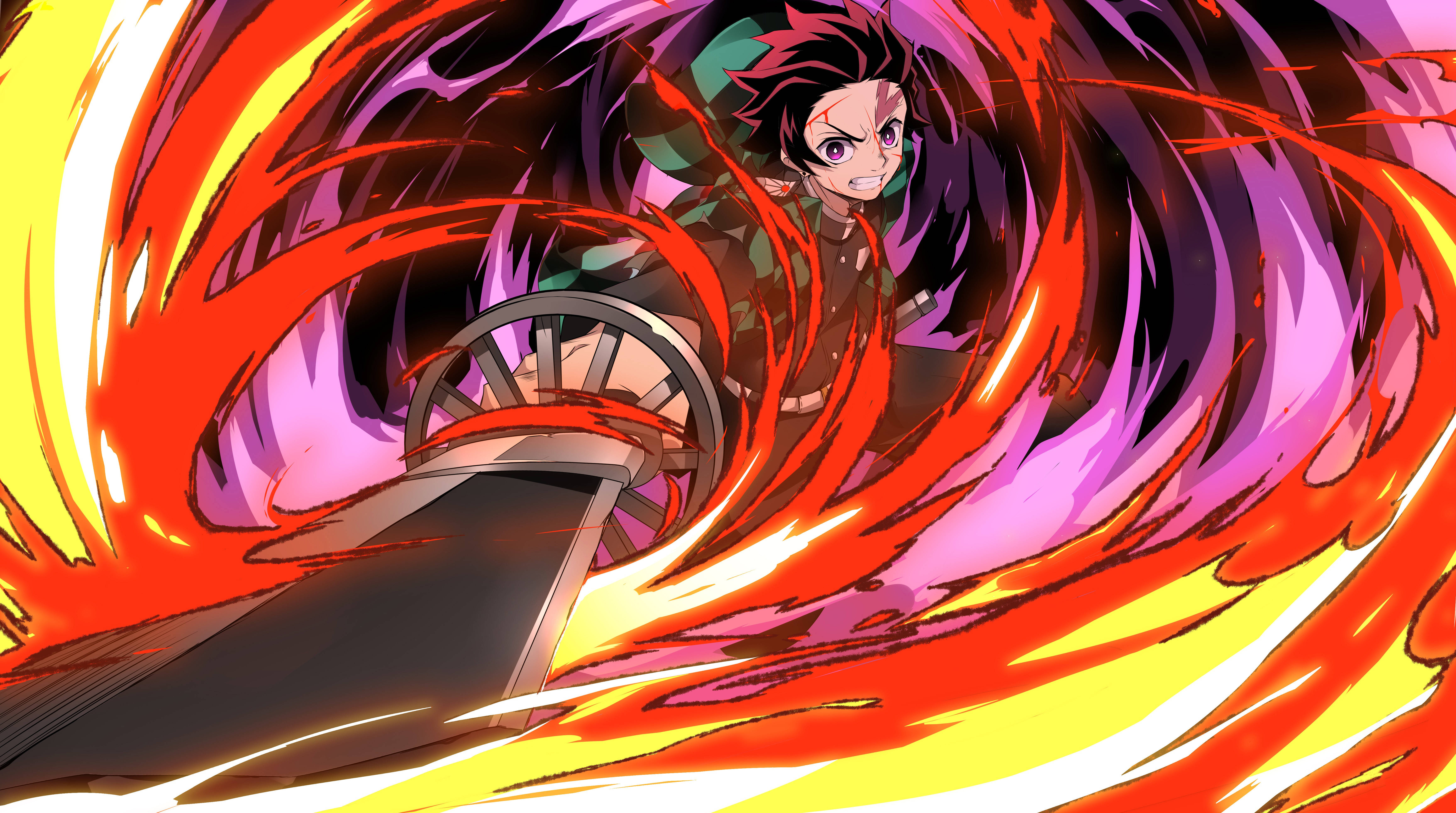 Hinokami Kagura, fiery red, purple energy, 5K Desktop Wallpaper