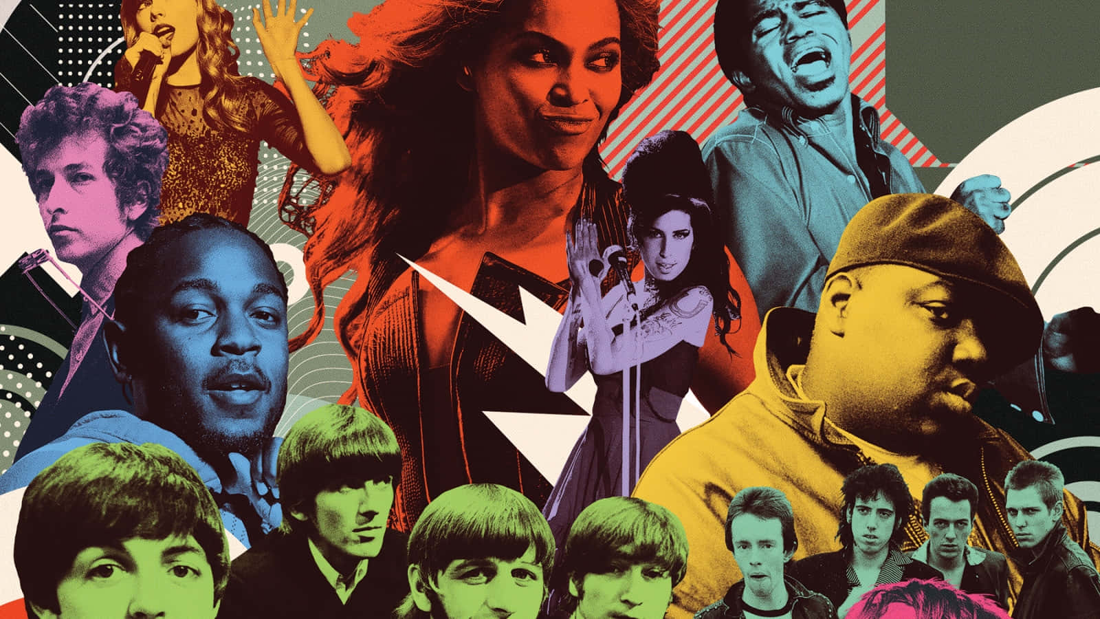 Hip Hop Album Cover, Vibrant collage, iconic musicians, HD Desktop Wallpaper