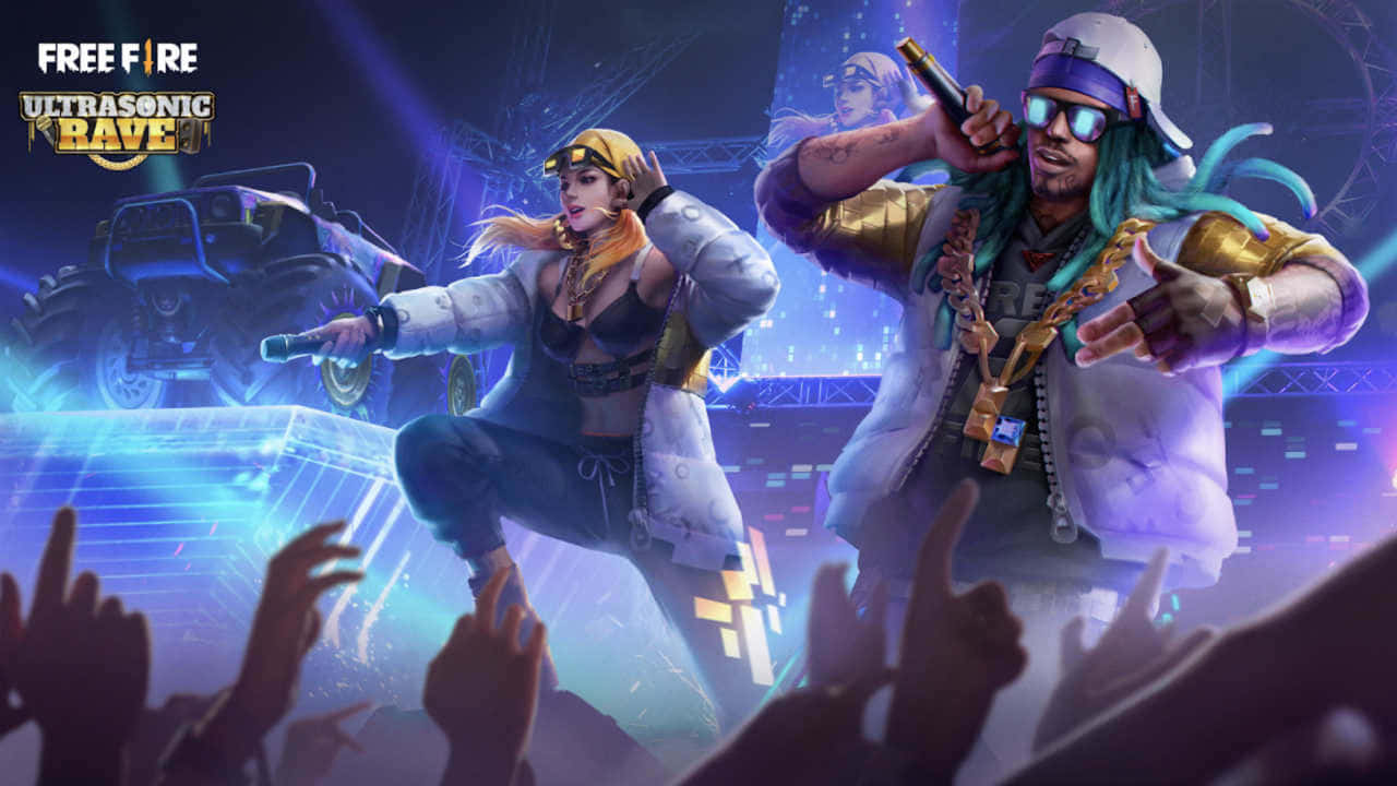 Hip Hop Free Fire, glowing stage, rave, HD Desktop Wallpaper