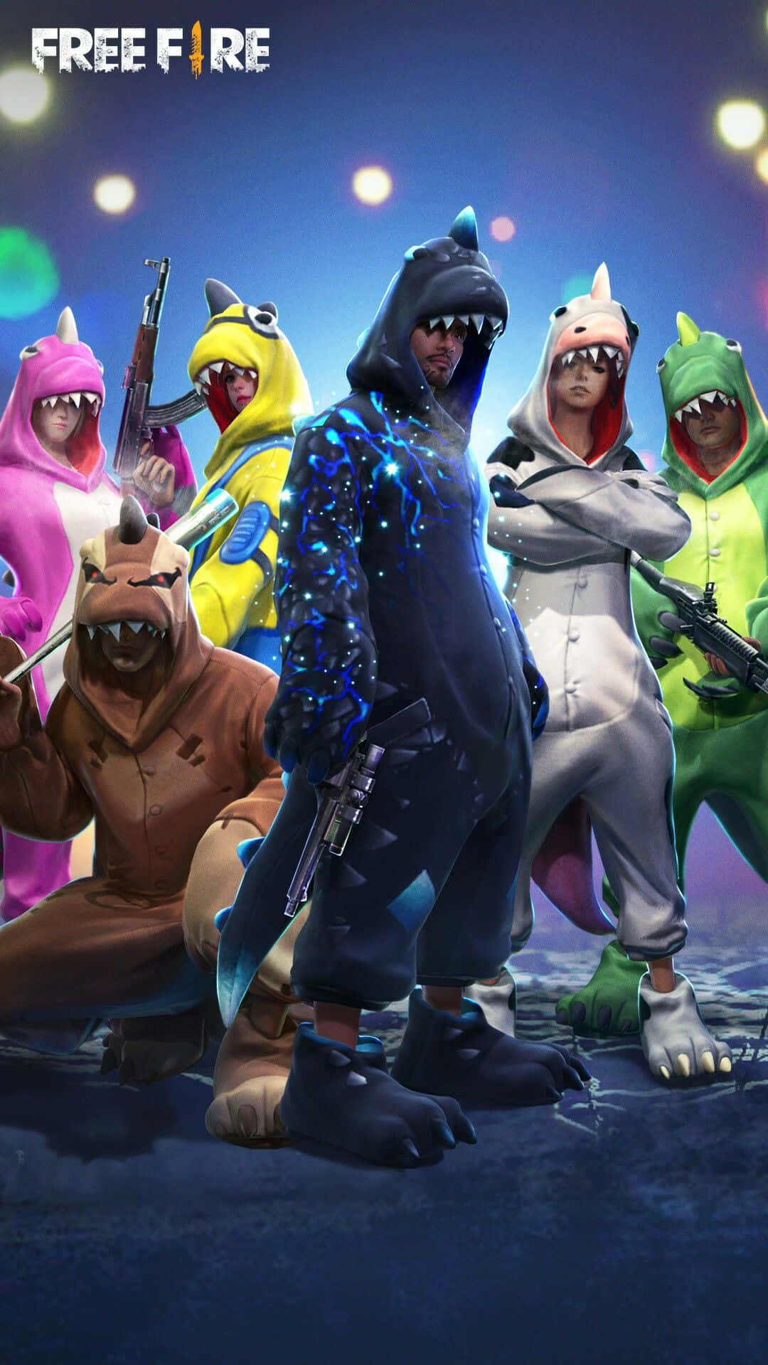 Hip Hop Free Fire, colorful animal onesies, glowing stage lights, Full HD Phone Wallpaper
