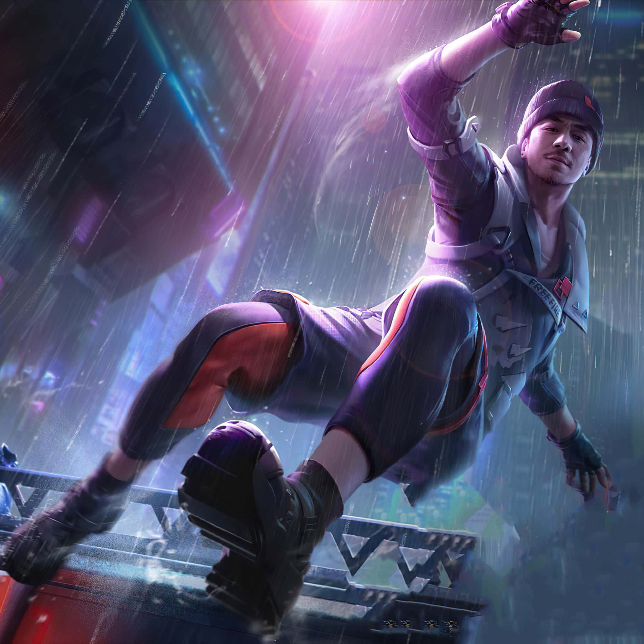 Hip Hop Free Fire, cyberpunk athlete, neon rain, Full HD Desktop Wallpaper