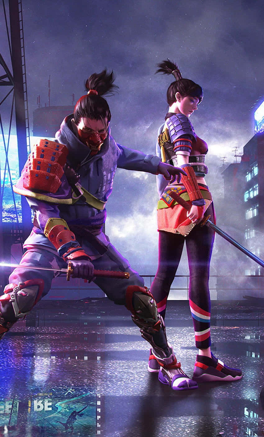 Hip Hop Free Fire, cyberpunk samurai warriors, neon-drenched, HD Phone Wallpaper